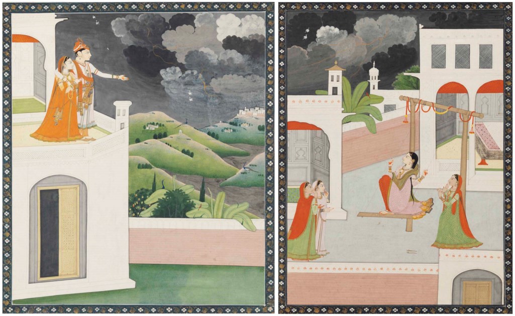 Two Paintings Depicting Impending Rain Storms Kangra School