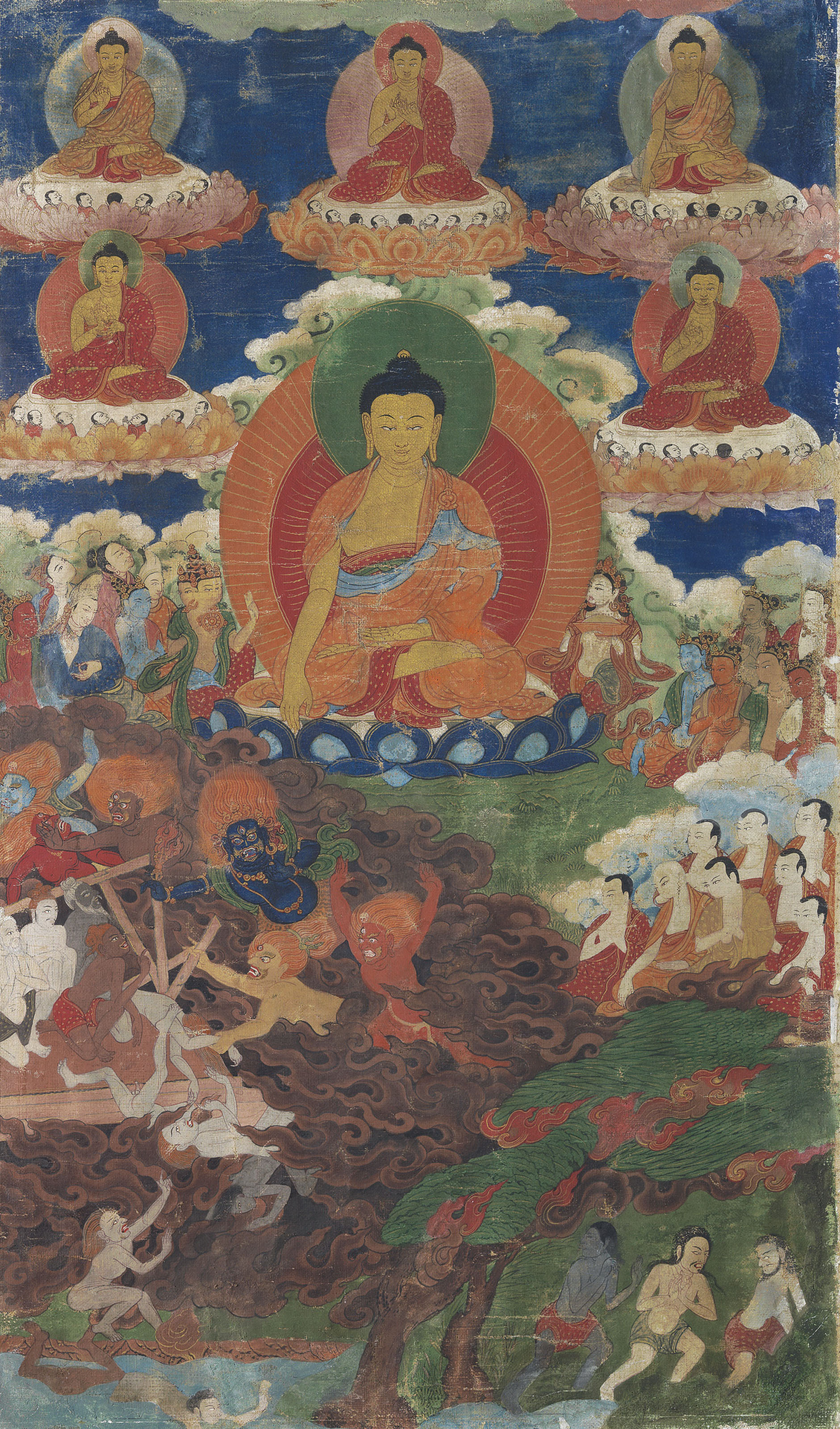 A Group Of Eight Thangkas Illustrating The Life Story Of Buddha