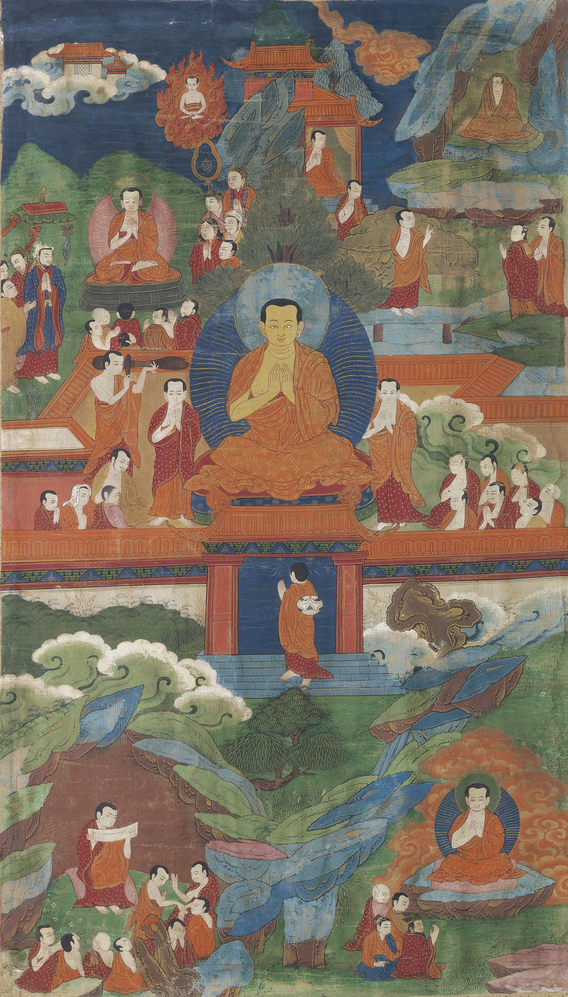 A Group Of Eight Thangkas Illustrating The Life Story Of Buddha