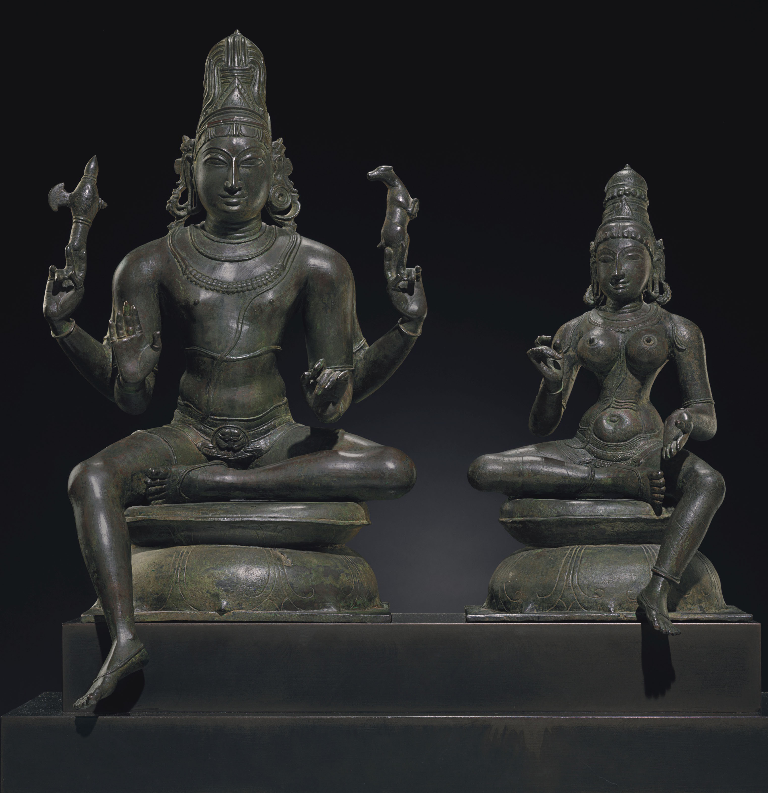 AN IMPORTANT BRONZE GROUP OF SHIVA AND UMA , SOUTH INDIA, TAMIL NADU, LATE CHOLAEARLY