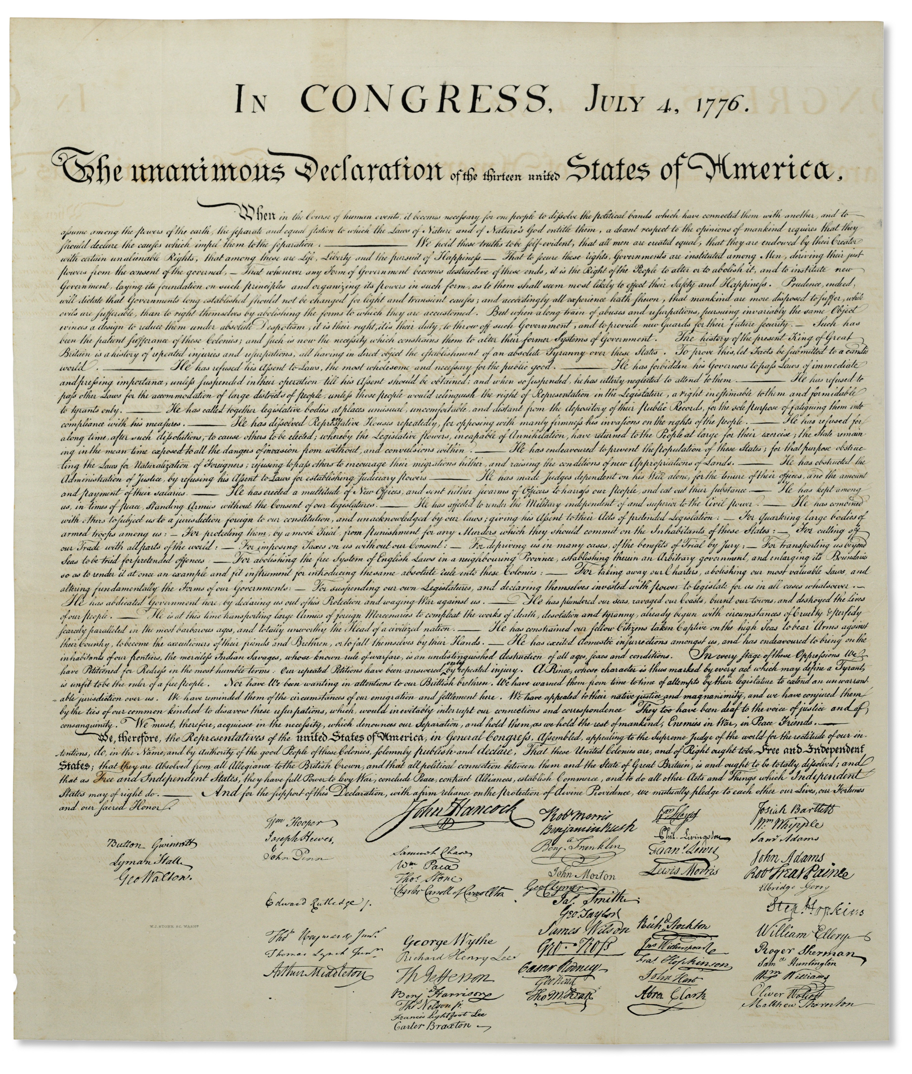 DECLARATION OF INDEPENDENCE In Congress, July 4, 1776. The Unanimous
