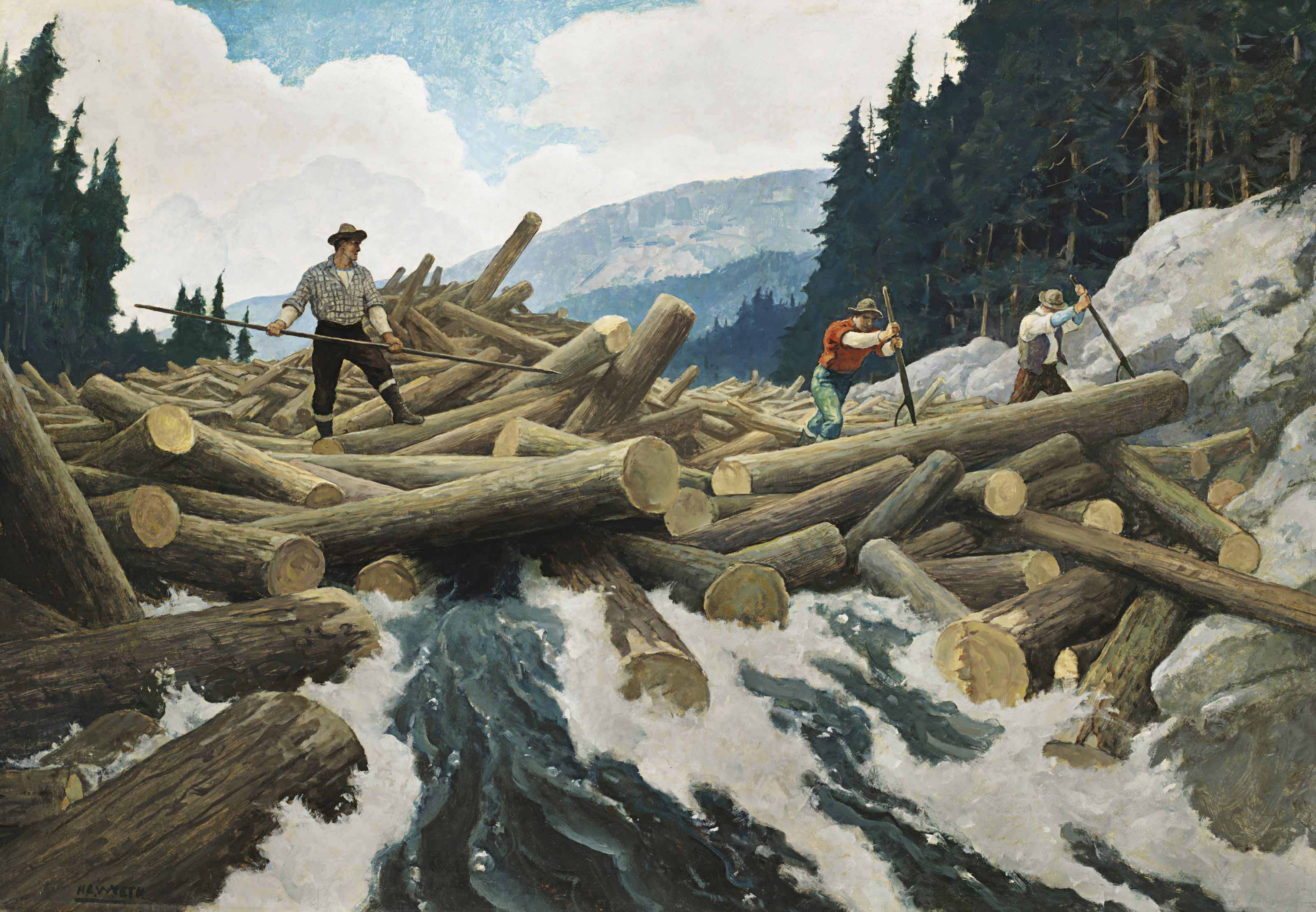Newell Convers Wyeth 1882 1945 Breaking The Log Jam Christie s