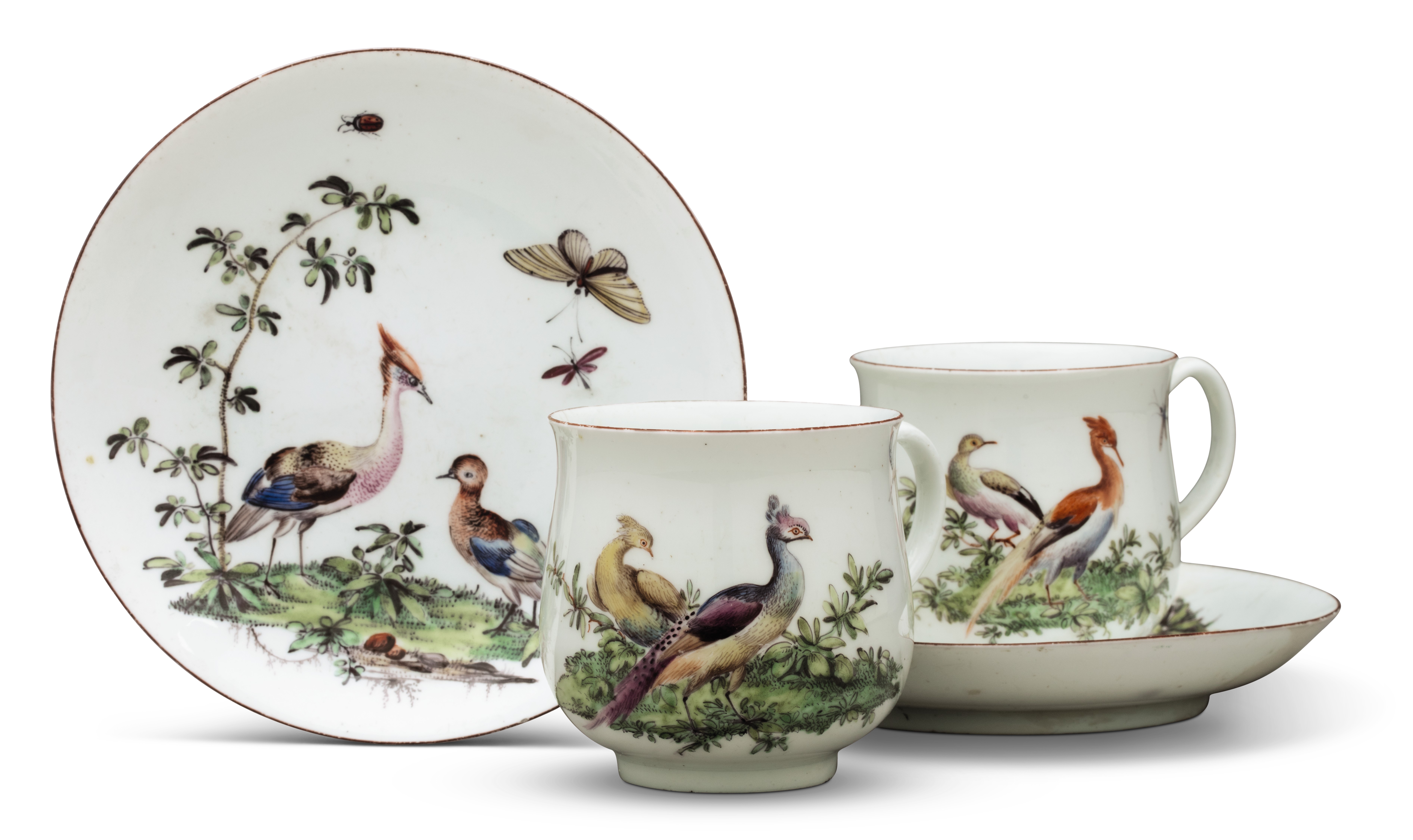 A PAIR OF CHELSEA PORCELAIN COFFEE-CUPS AND SAUCERS, CIRCA 1755, IRON-RED  ANCHOR AND SPUR MARKS TO ALL | Christie's