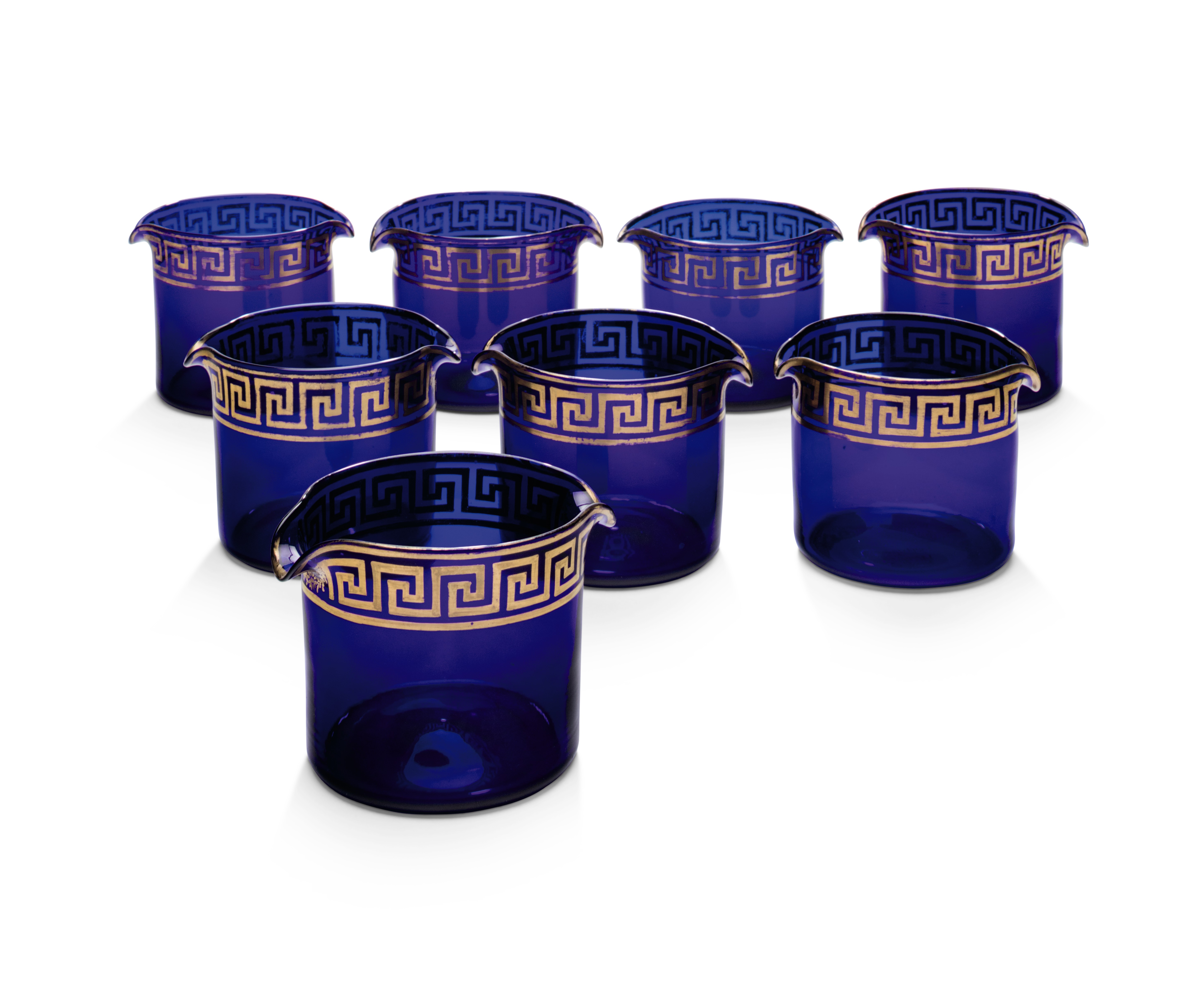 EIGHT BRISTOL DOUBLE-LIPPED BLUE GLASS RINSERS, SECOND QUARTER OF THE ...