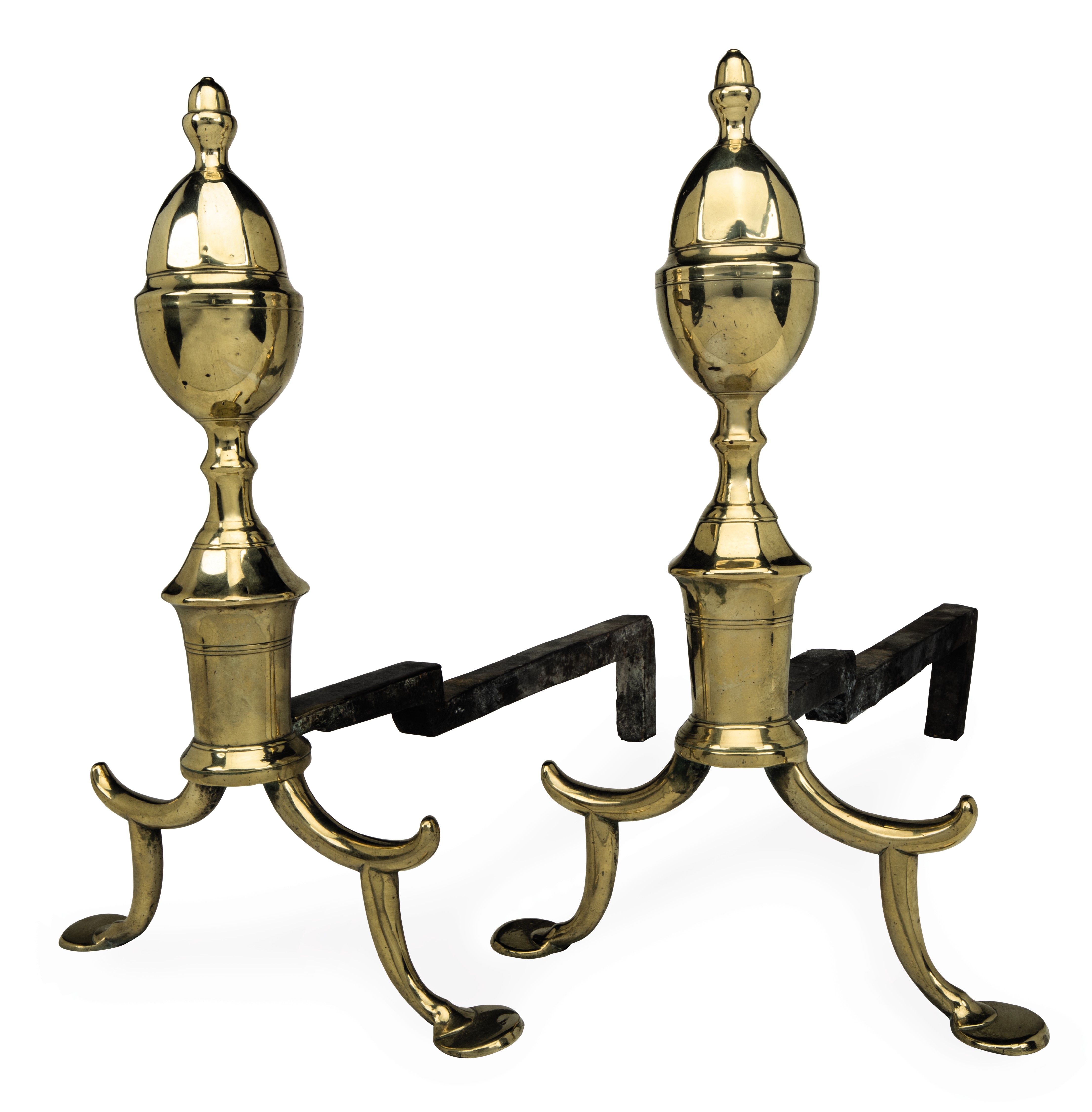 Pair of English or European Brass Andirons