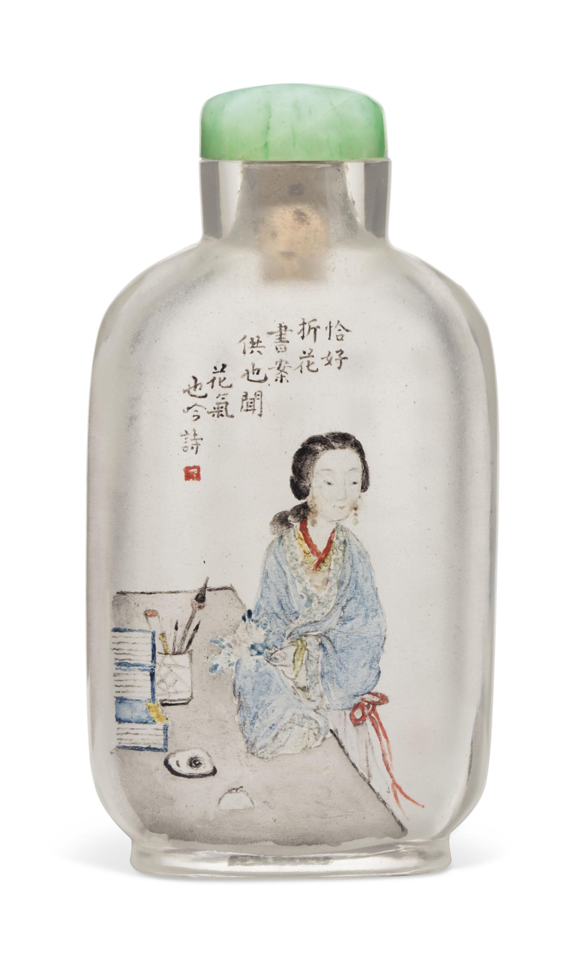 甲午年(1894) 馬少宣作玻璃內畫仕女圖詩文鼻煙壺, SIGNED MA