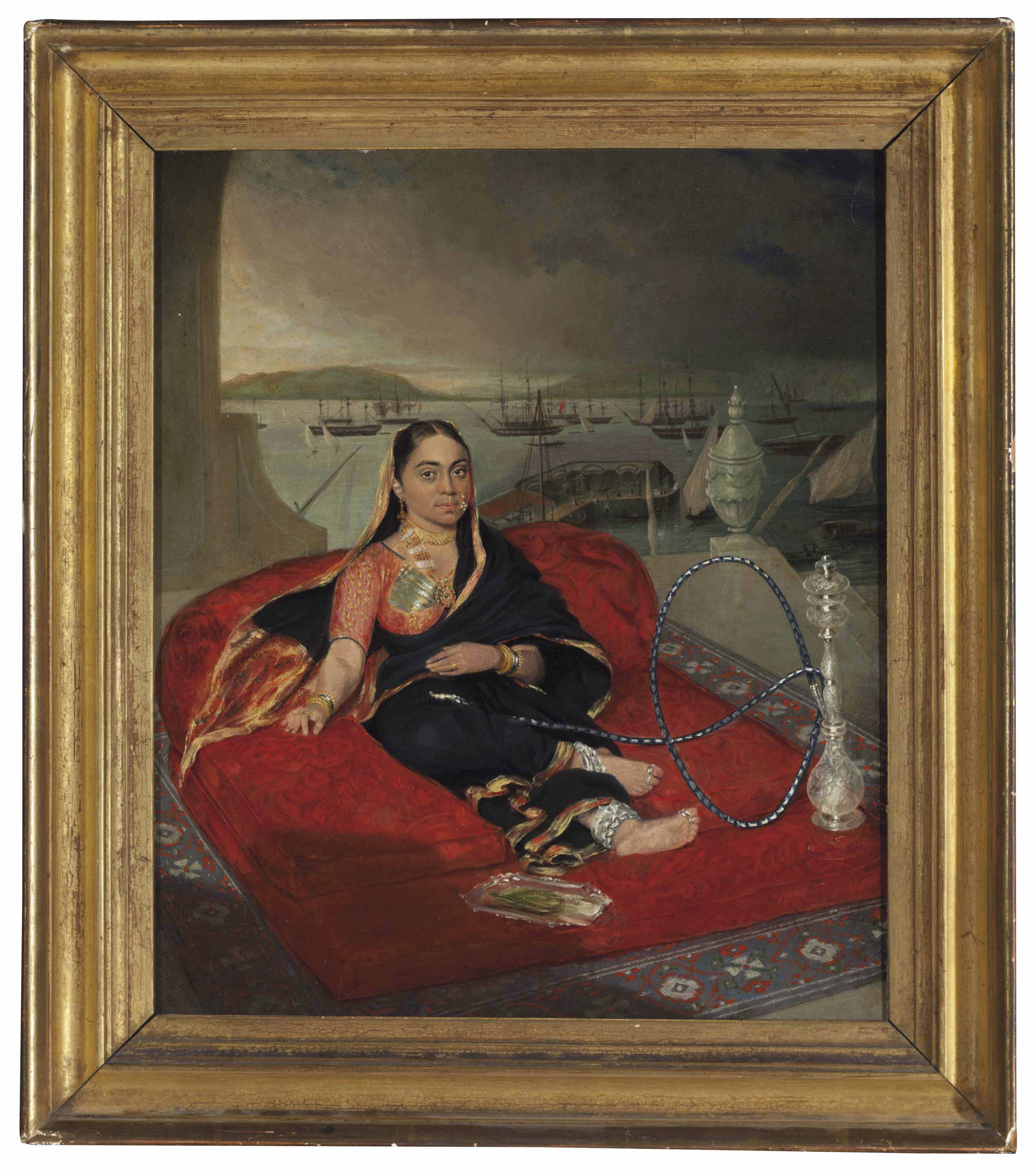 British School 19th Century A Seated Woman With Hookah A
