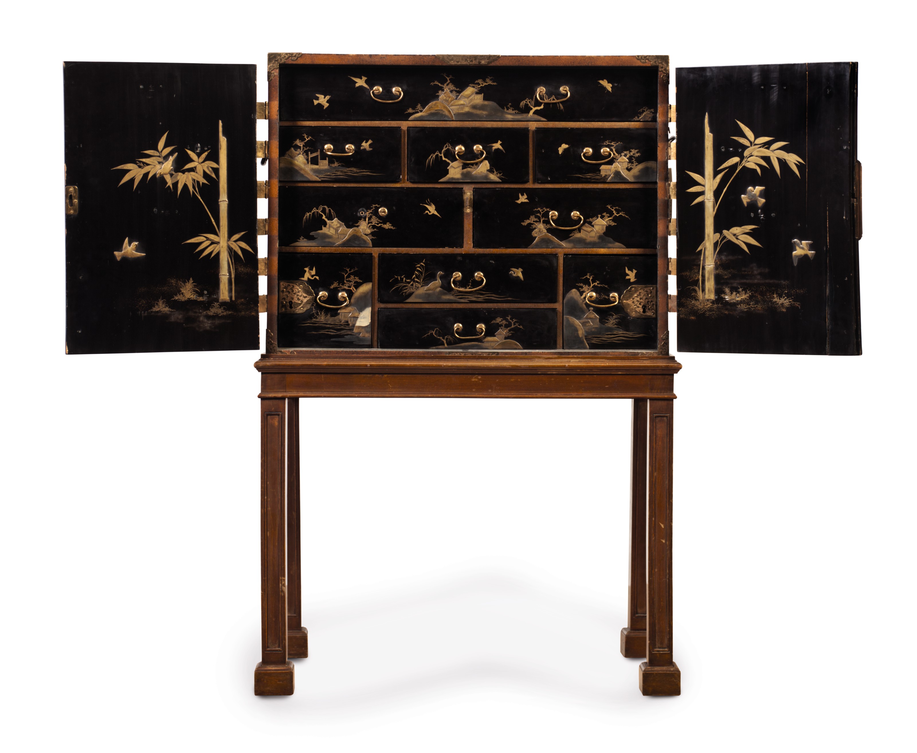 A Japanese Black And Gilt Lacquer Cabinet On Later Mahogany Stand Late 19th Century Furniture Lighting Cabinets Cupboards Christie S