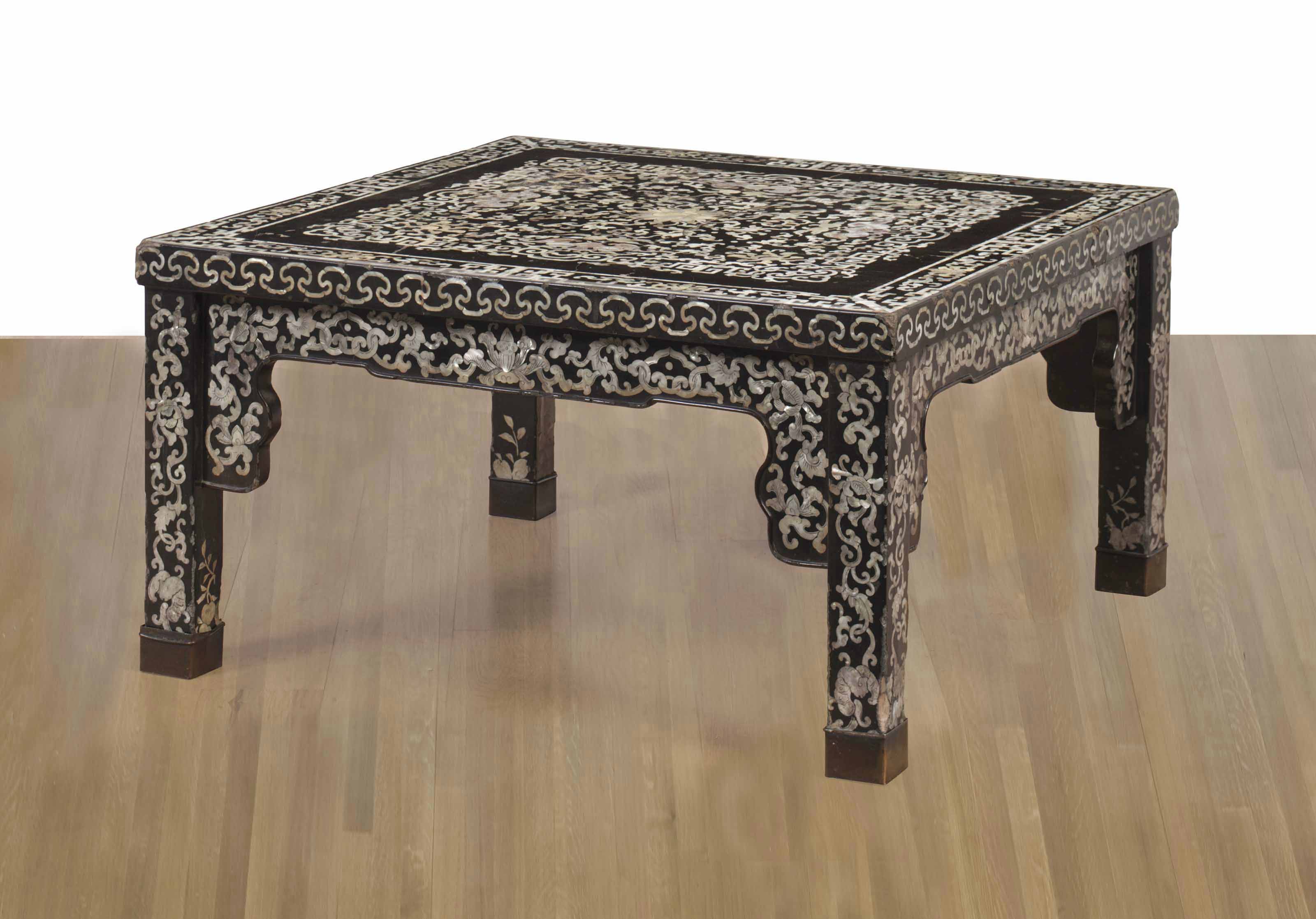 A Chinese Mother Of Pearl Inlaid Black Lacquer Low Table Late