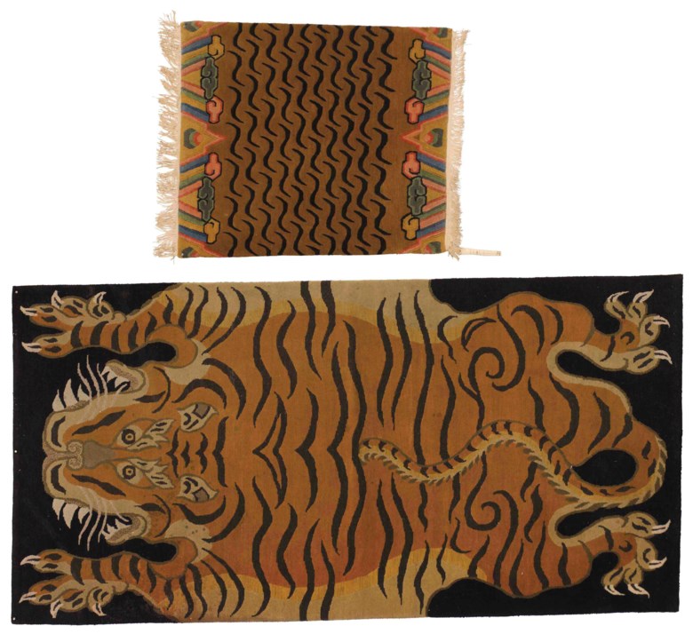 Two Tibetan rugs. 6  ft x 3  ft (182.8 x 91.4  cm), the larger. Estimate $700-900. Offered in Interiors New York Visions on 6 June at Christie’s in New York