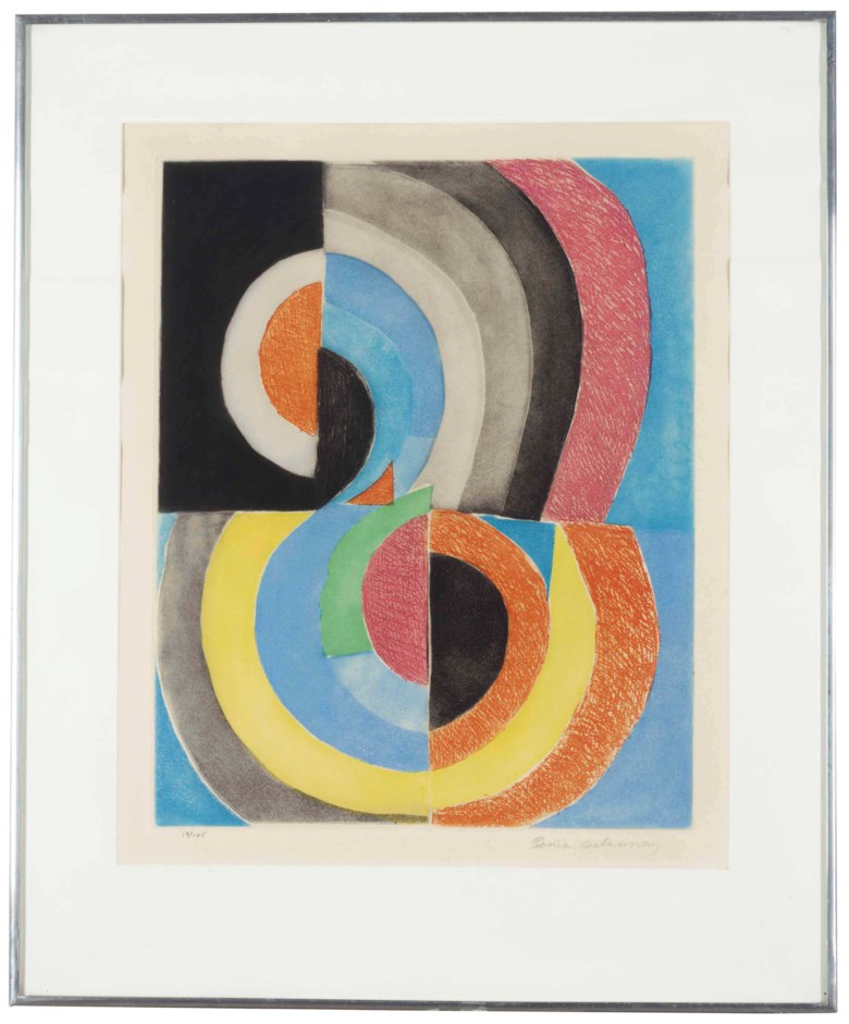 Sonia Delaunay (1884-1979), Untitled (Composition with Semi-Circles). Plate 19½ x 15½  in (49.6 x 39.3  cm). Estimate $1,000-1,500. Offered in Interiors New York Visions on 6 June at Christie’s in New York