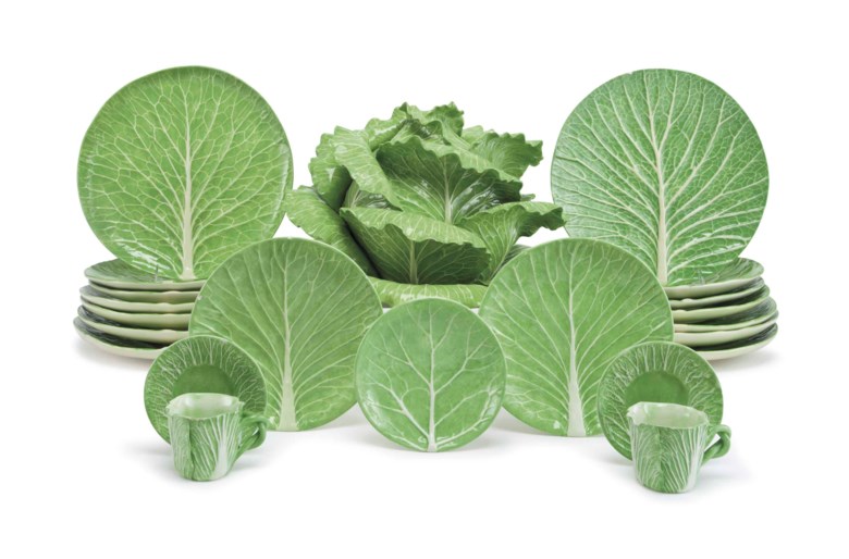 A Dodie Thayer pottery lettuce-form assembled part dinner service. 17  in (43  cm) diameter, the tureen stand. Estimate $2,000-3,000. Offered in Interiors New York Visions on 6 June at Christie’s in New York