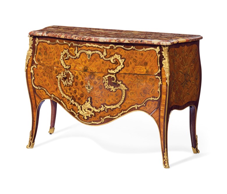 A Louis Xv Ormolu Mounted Tulipwood Amaranth And Fruitwood