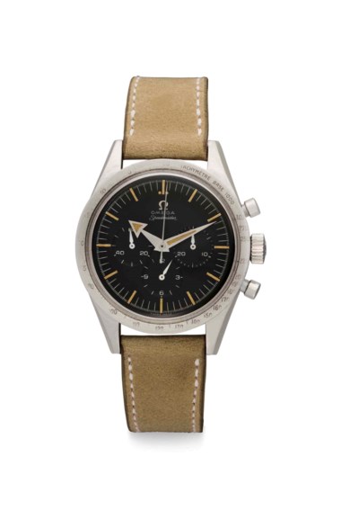 Omega. A very fine and extremely rare stainless steel chronograph wristwatch, signed omega, Speedmaster, broad arrow model, ref. 2915-1, movement no. 15499938, manufactured in 1957. Sold for $324,500 on 13 June 2018 at Christie’s in New York