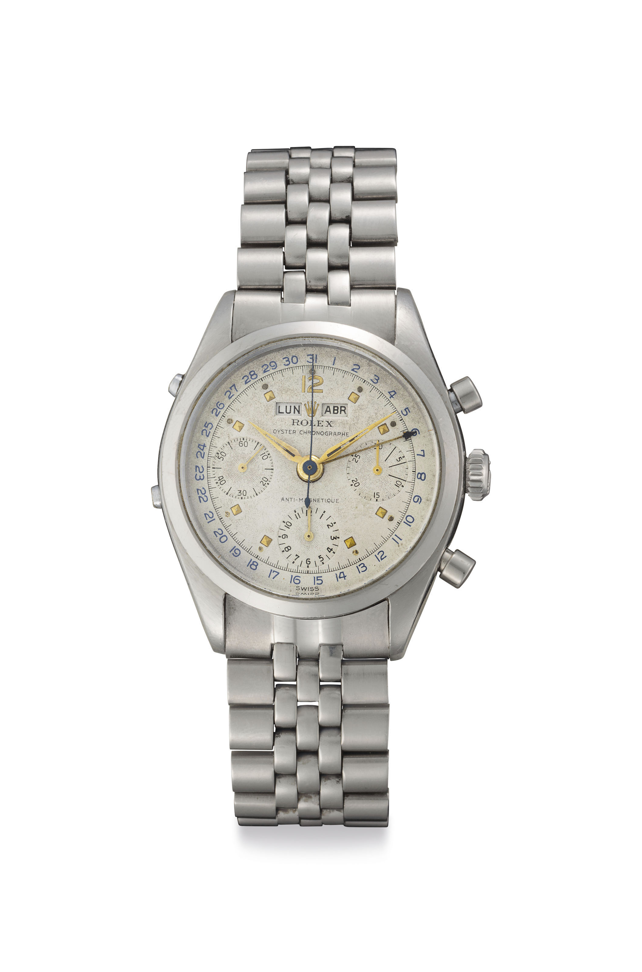 Rolex. A Very Fine and Rare Stainless Steel Triple Calendar Chronograph
