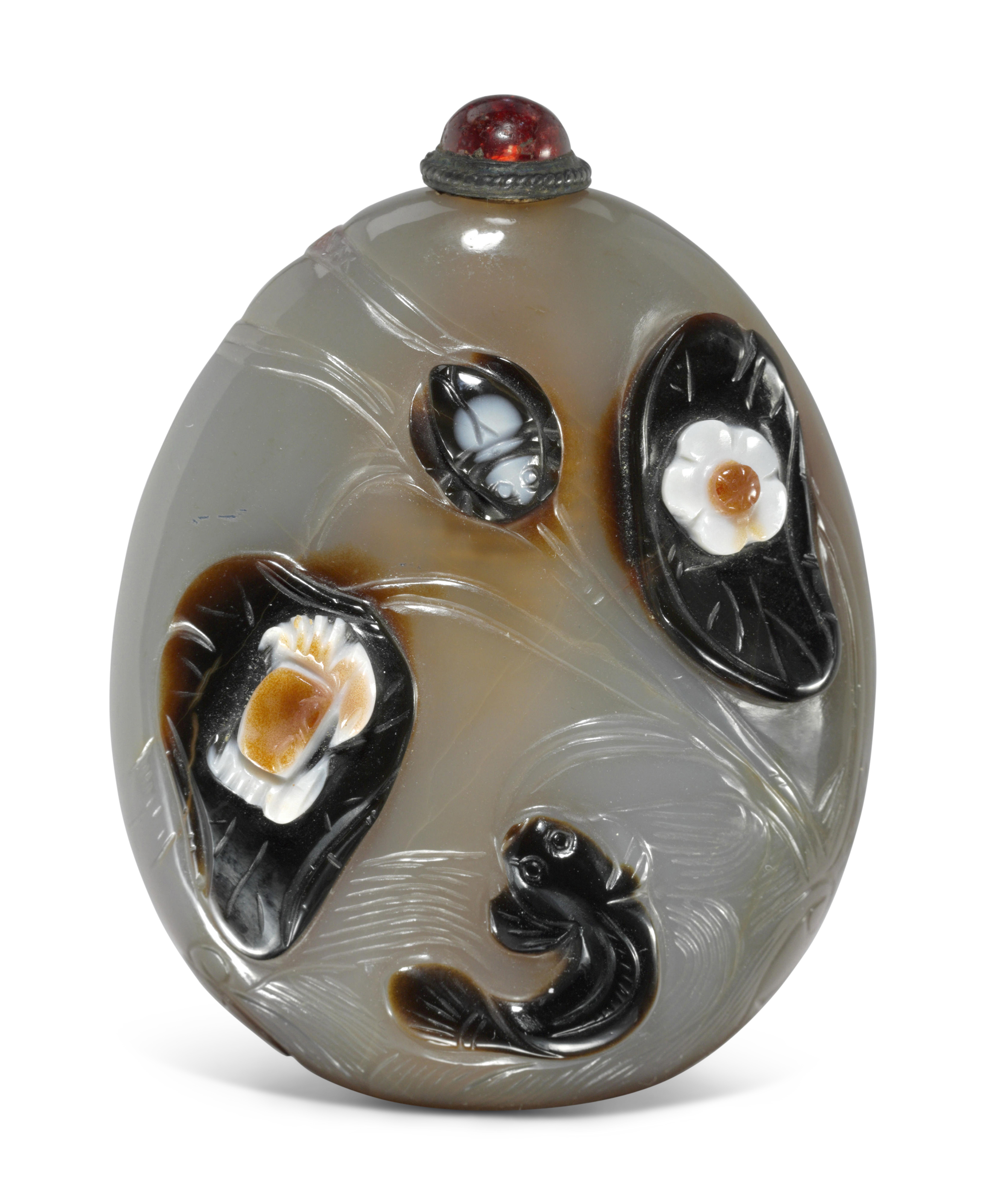 清道光瓷胎粉彩花鸟图鼻烟壶矾红四字篆书款, JINGDEZHEN KILNS