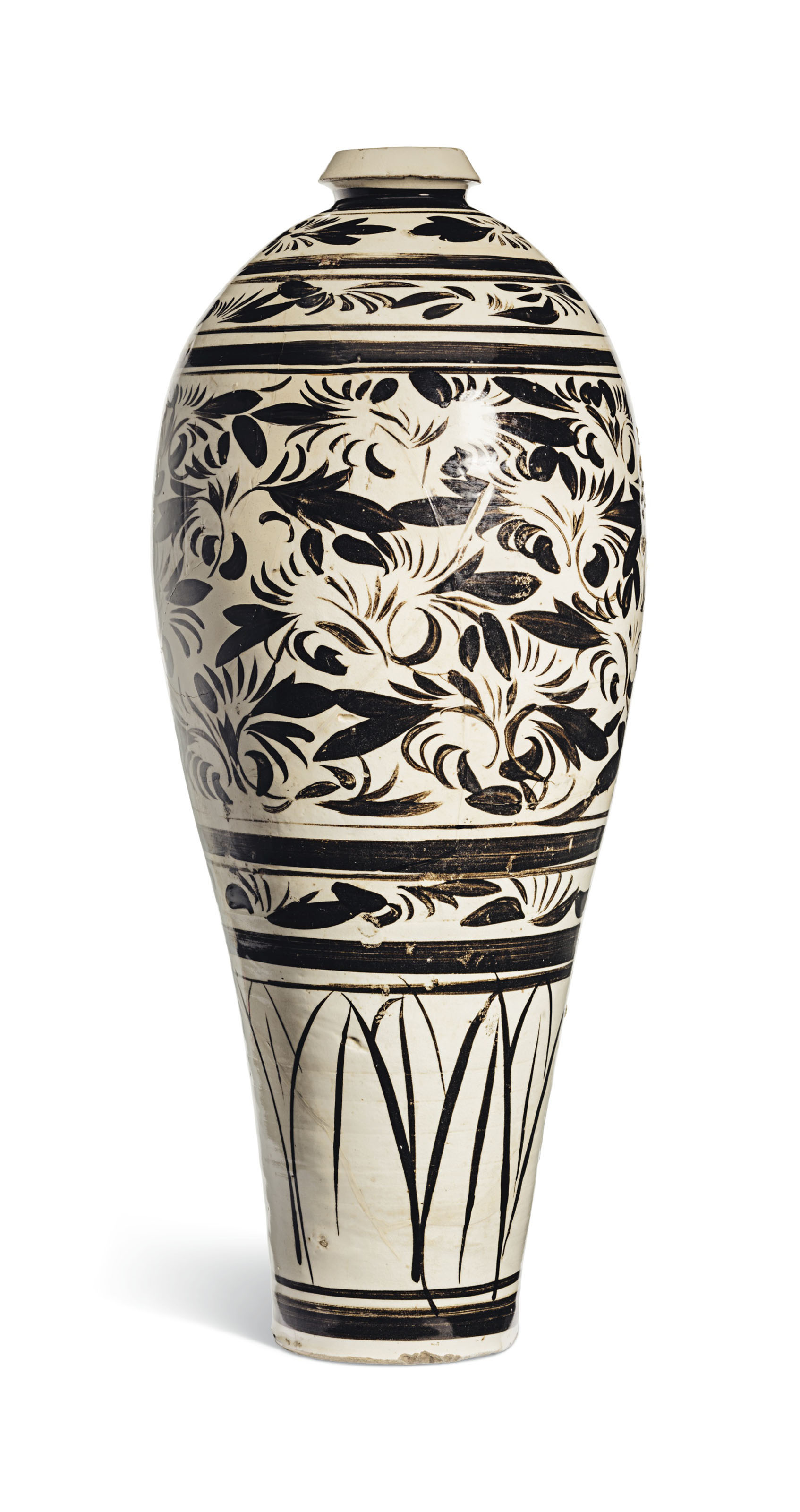 北宋/金磁州窯白剔花花卉紋玉壺春瓶, NORTHERN SONG-JIN DYNASTY (960