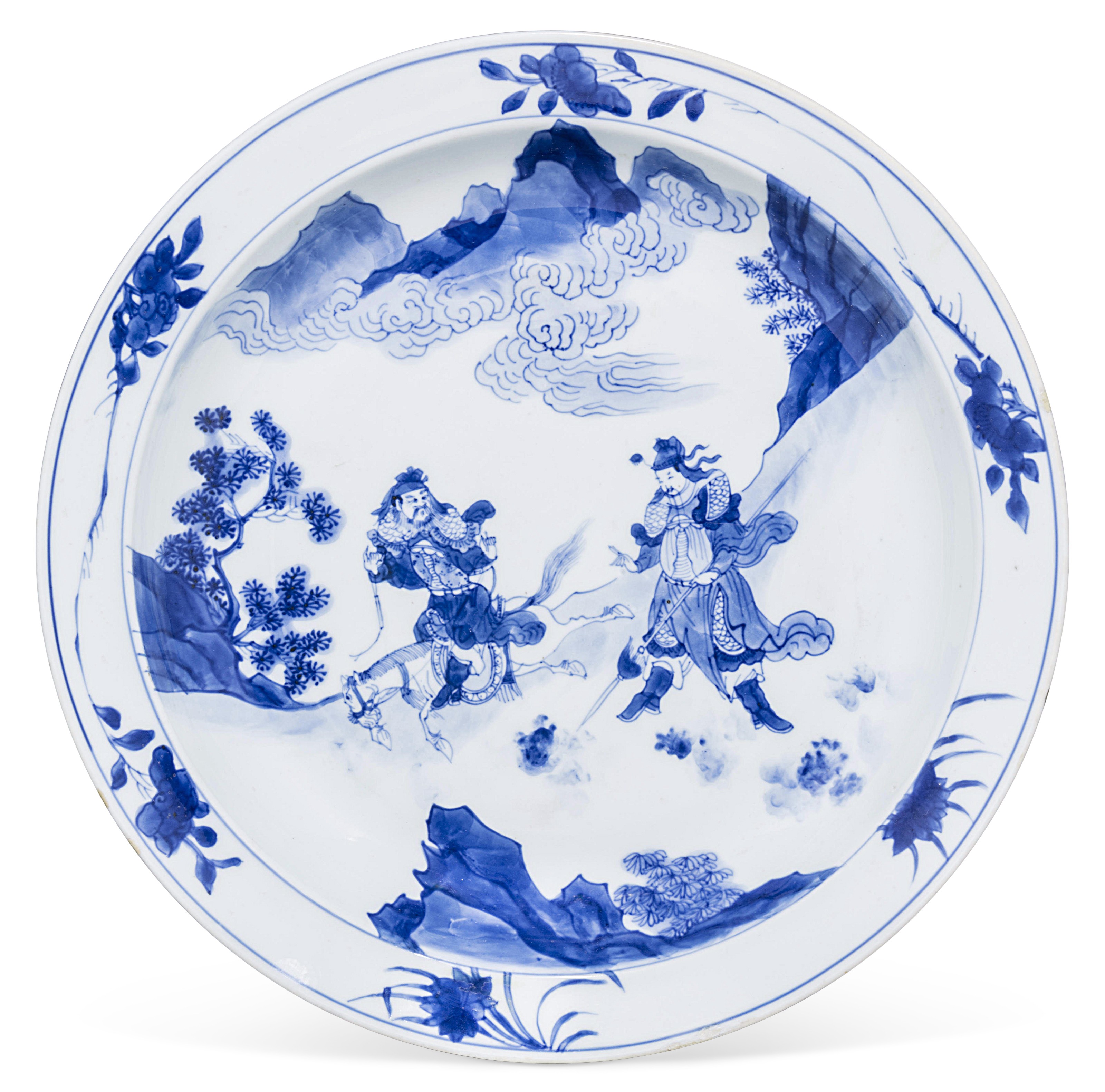 清時代 青花古染人物風景図花瓶 見事な作品 高45cm BS39NN03A