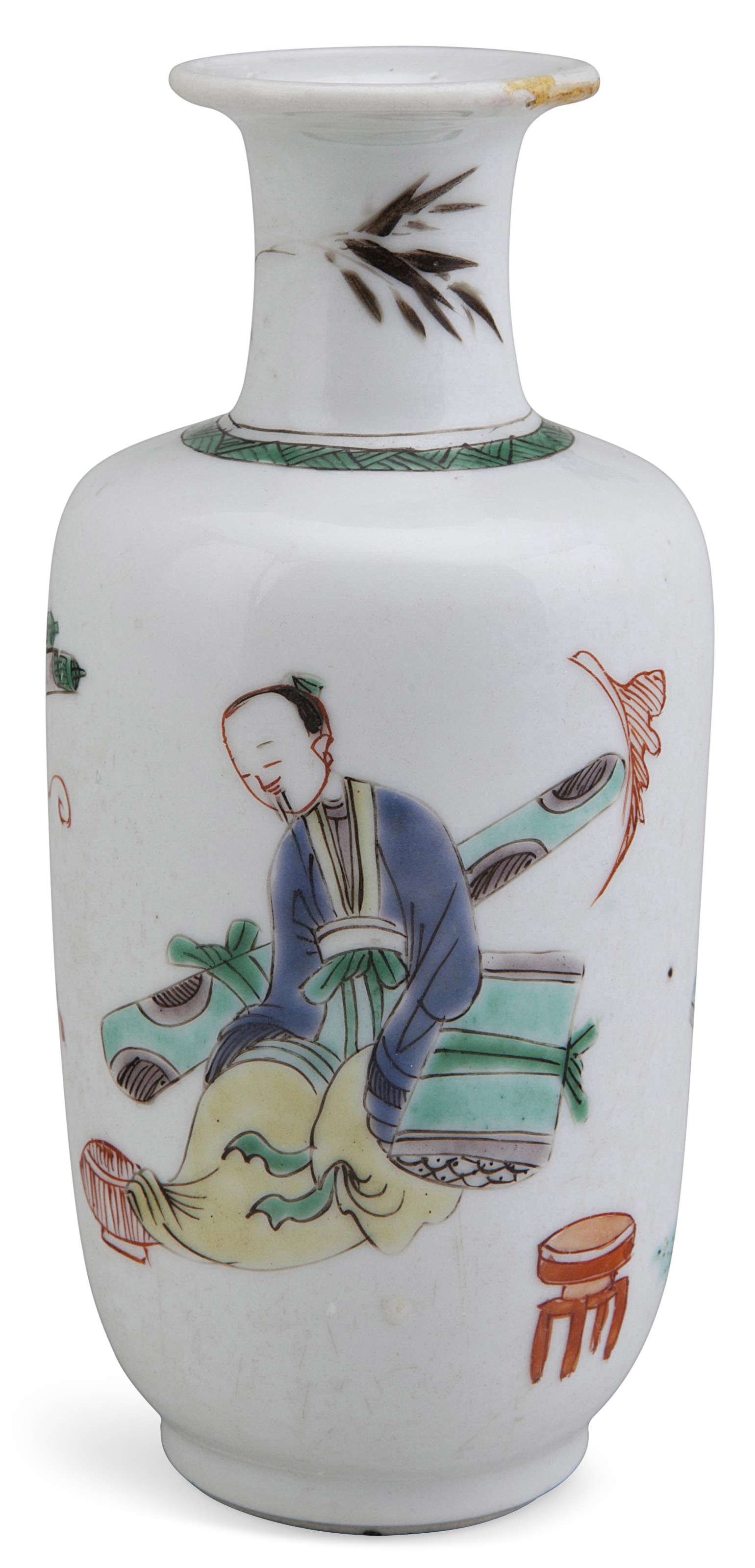 清康熙 五彩人物图小棒槌瓶