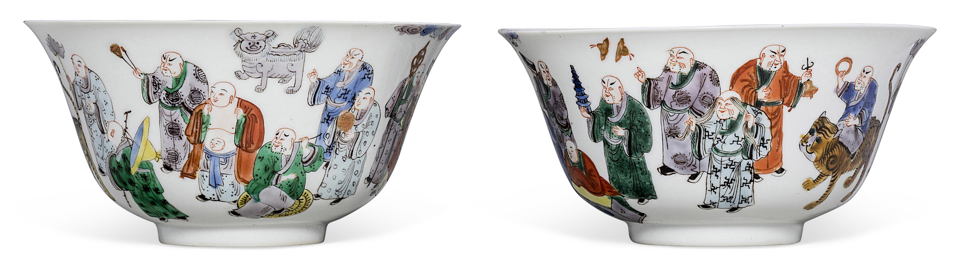 晚清/民国五彩十八罗汉碗一对, LATE QING-REPUBLIC PERIOD | Christie's