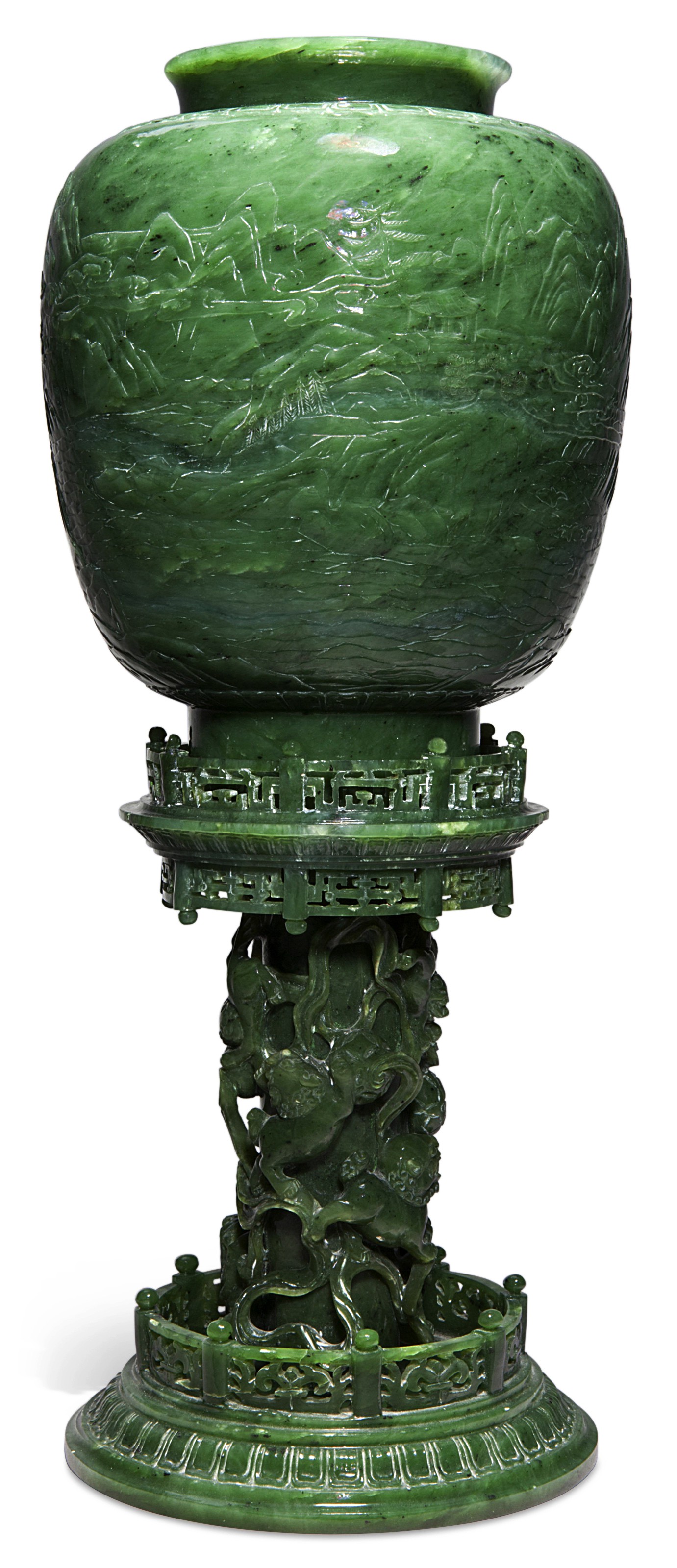A CARVED SPINACH GREEN JADE LANTERN, Christie’s