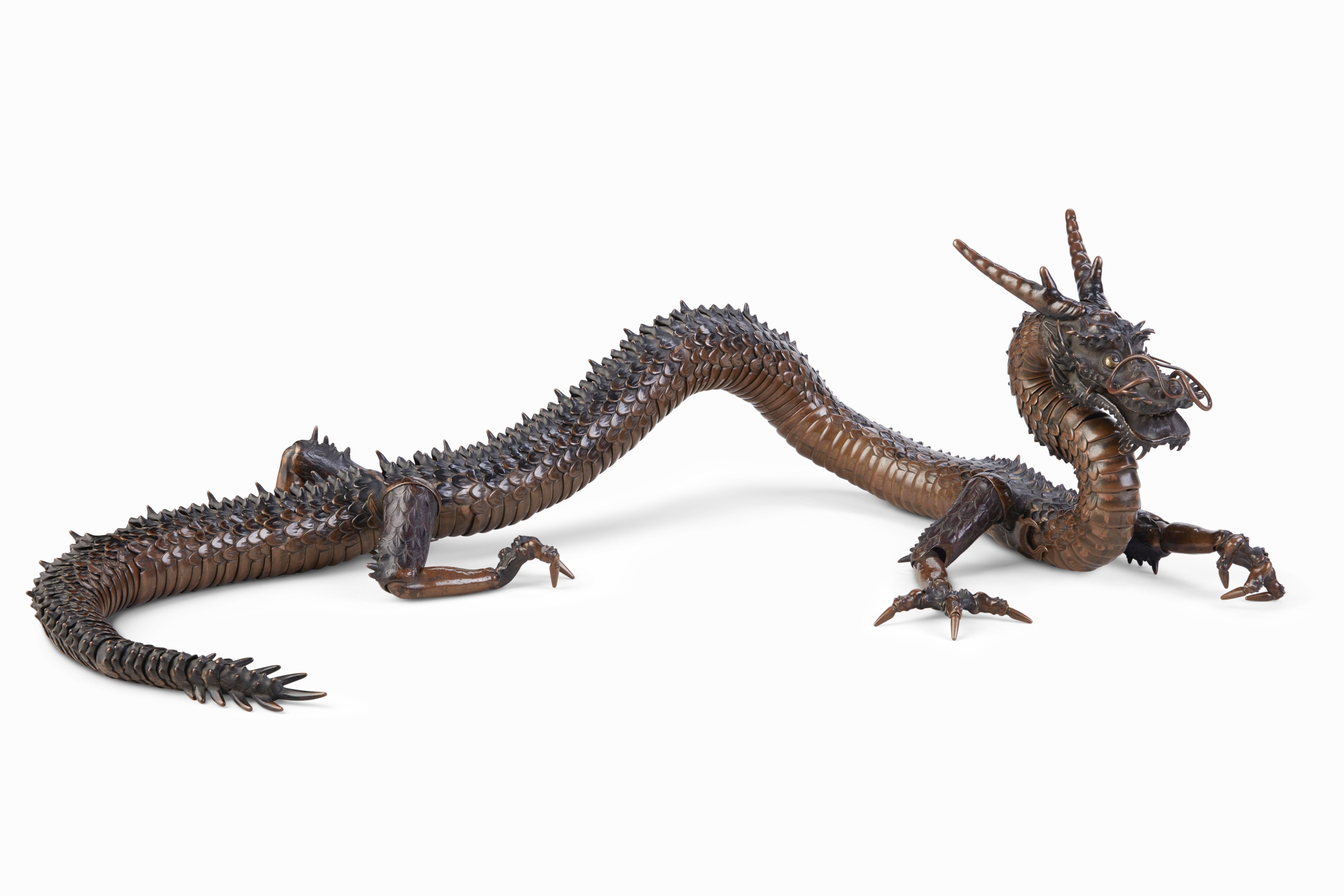 A COPPER ARTICULATED SCULPTURE OF A DRAGON, MEIJI-TAISHO PERIOD