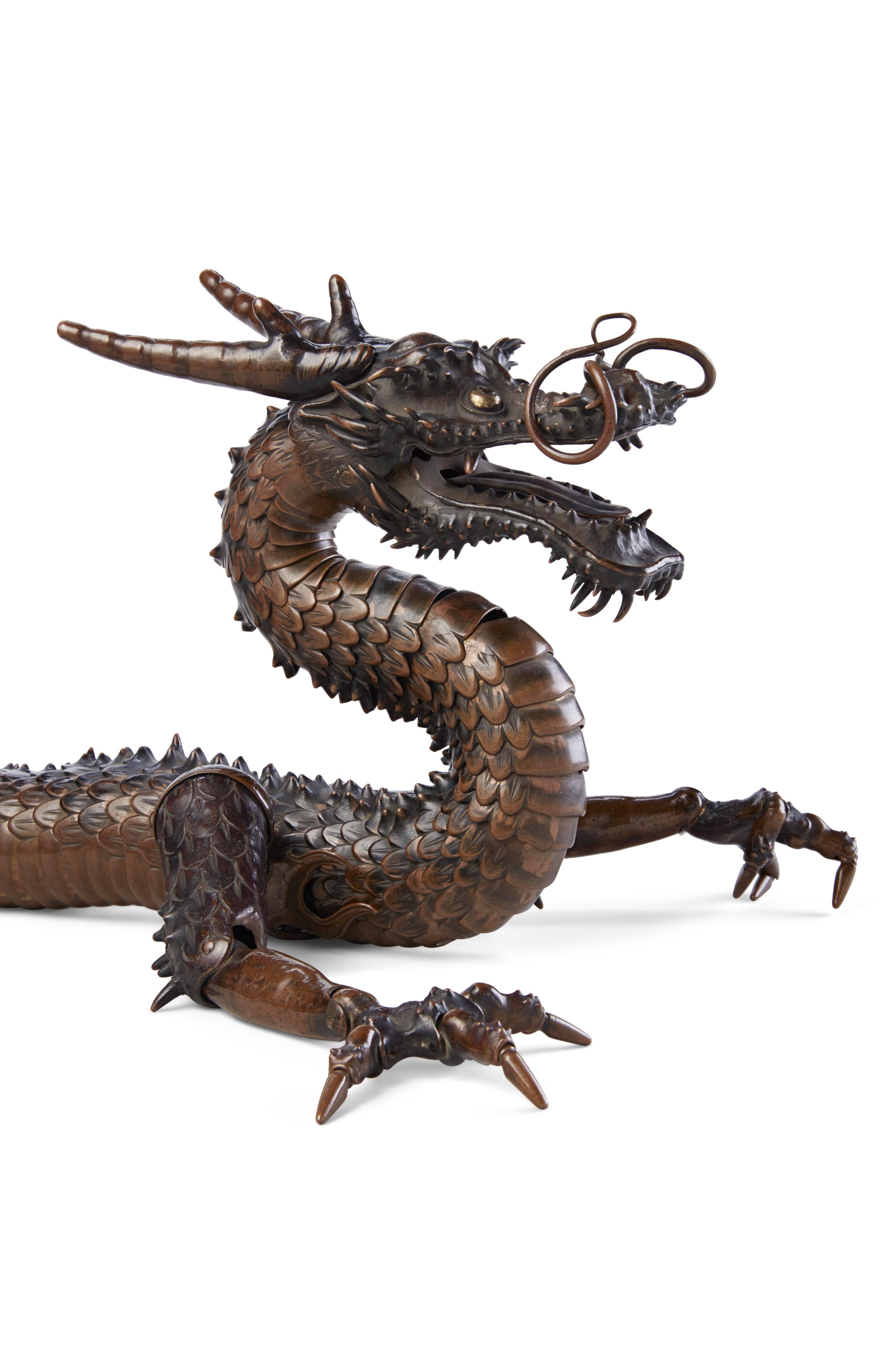 A COPPER ARTICULATED SCULPTURE OF A DRAGON, MEIJI-TAISHO PERIOD