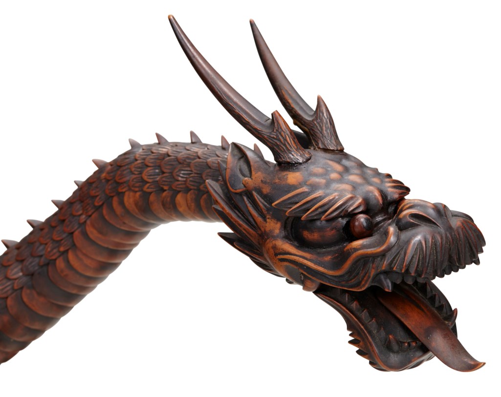 A CARVED WOOD ARTICULATED SCULPTURE OF A DRAGON, MEIJI PERIOD (LATE