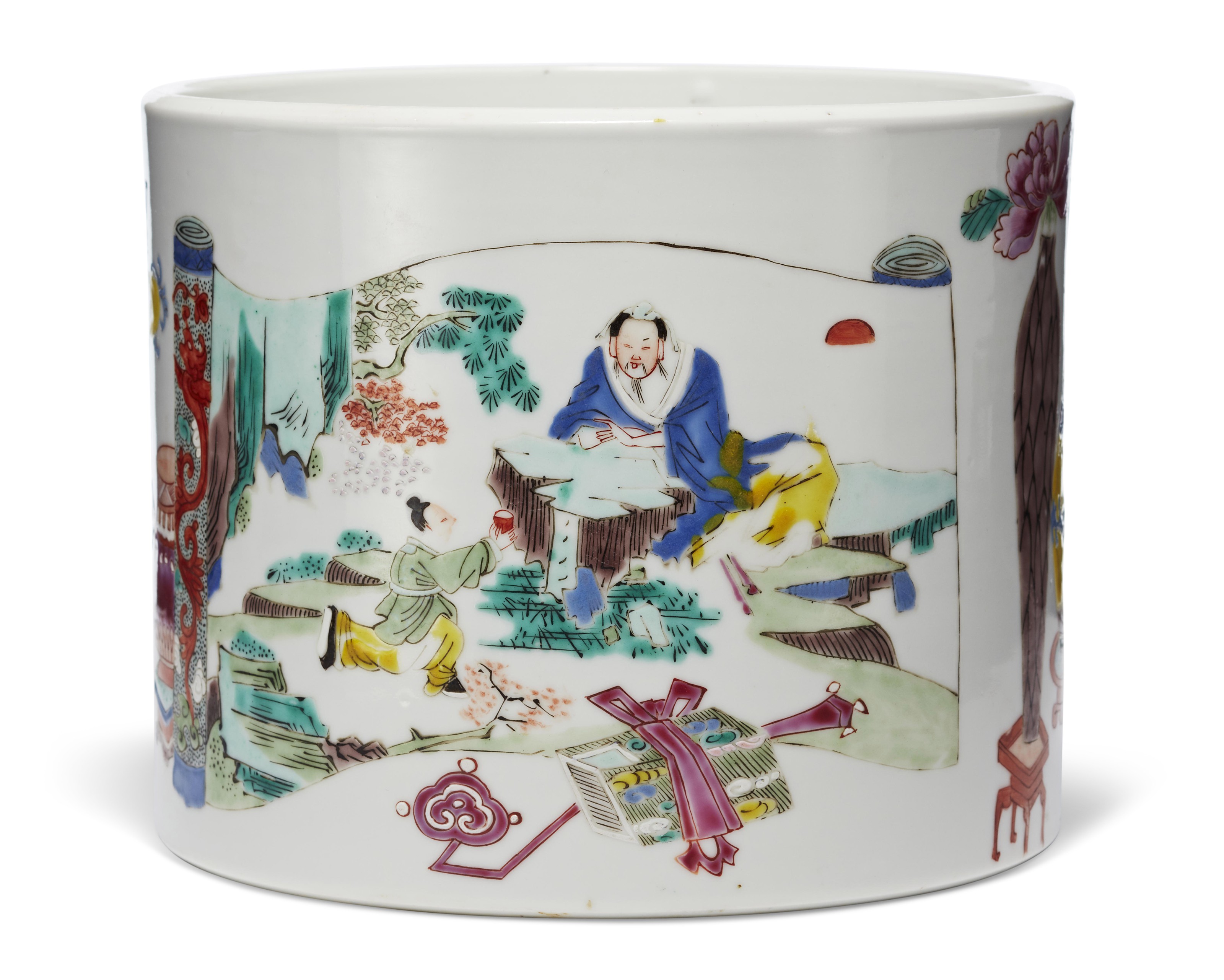 中国美術 粉彩 色絵 筆筒 陶瓷器 筆入 美術品 晚清粉彩博古纹笔筒, LATE QING DYNASTY | Christie's