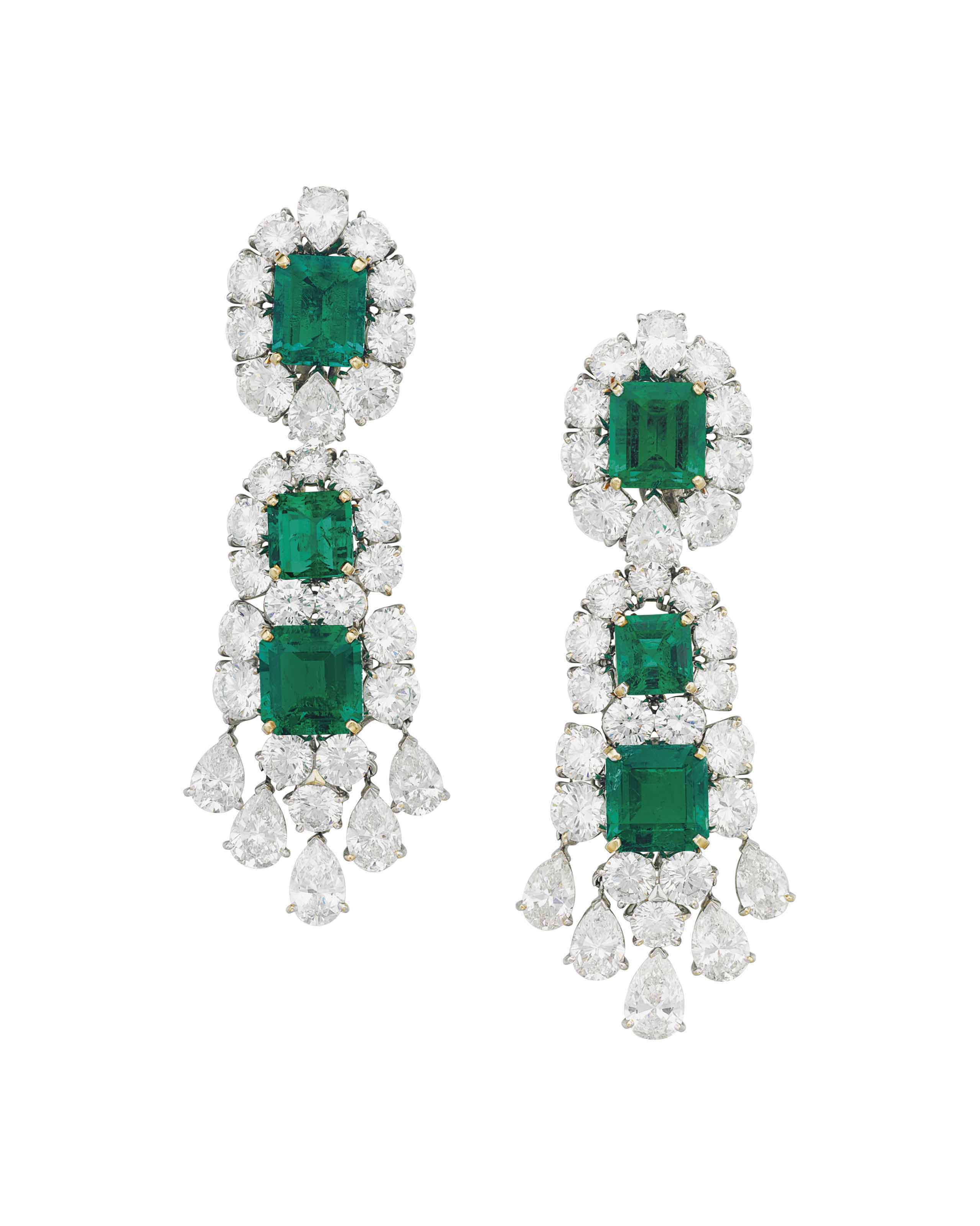 A PAIR OF EMERALD AND DIAMOND EARRINGS, BY VAN CLEEF & ARPELS Christie's