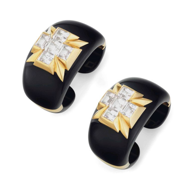 A pair of white topaz, black jade and gold ‘Five Stone’ cuff bracelets, by Verdura. Estimate $30,000-50,000. This lot is offered in Magnificent Jewels on 17 April at Christie’s in New York