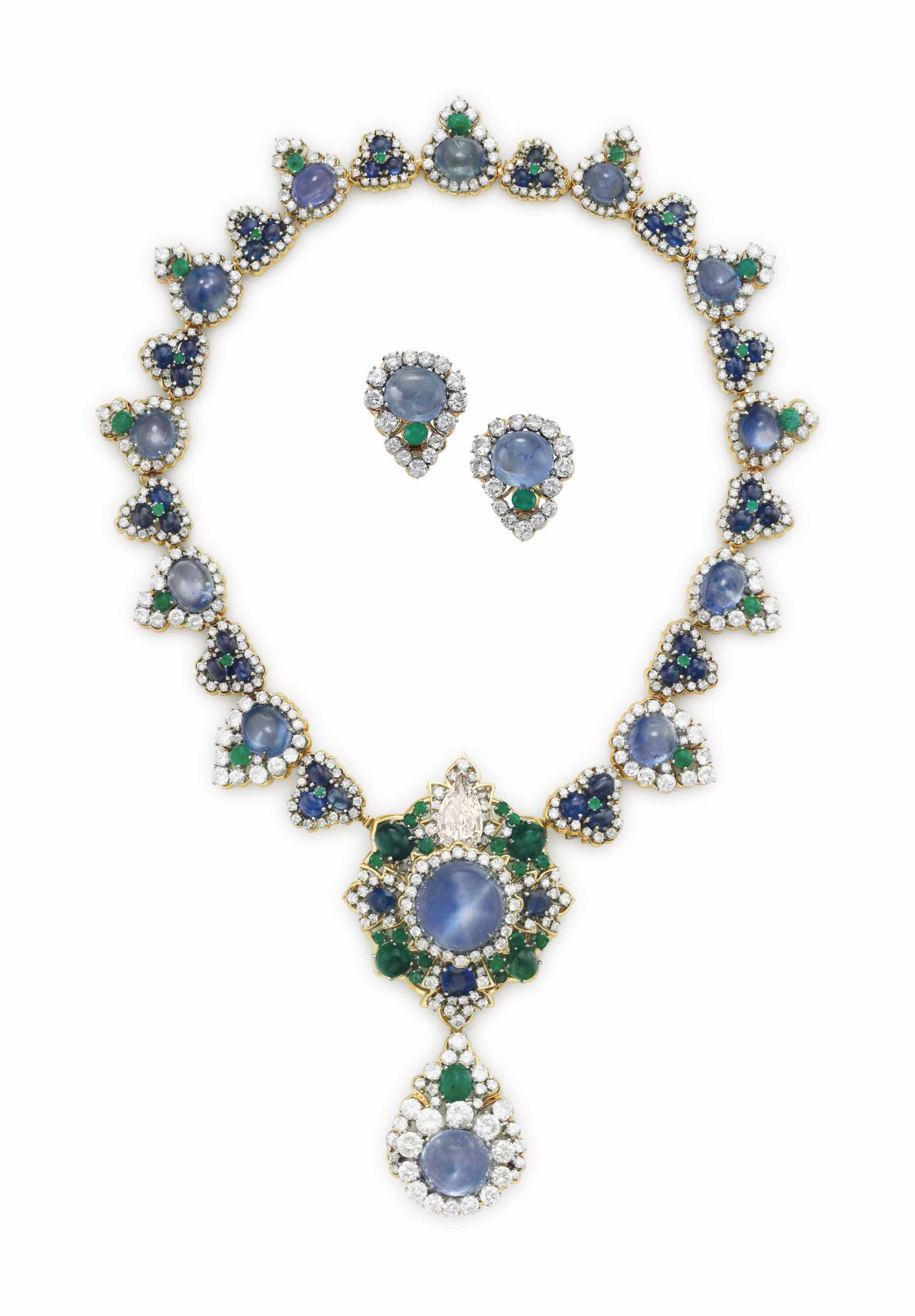 A SET OF SAPPHIRE, EMERALD AND DIAMOND JEWELRY, BY DAVID WEBB