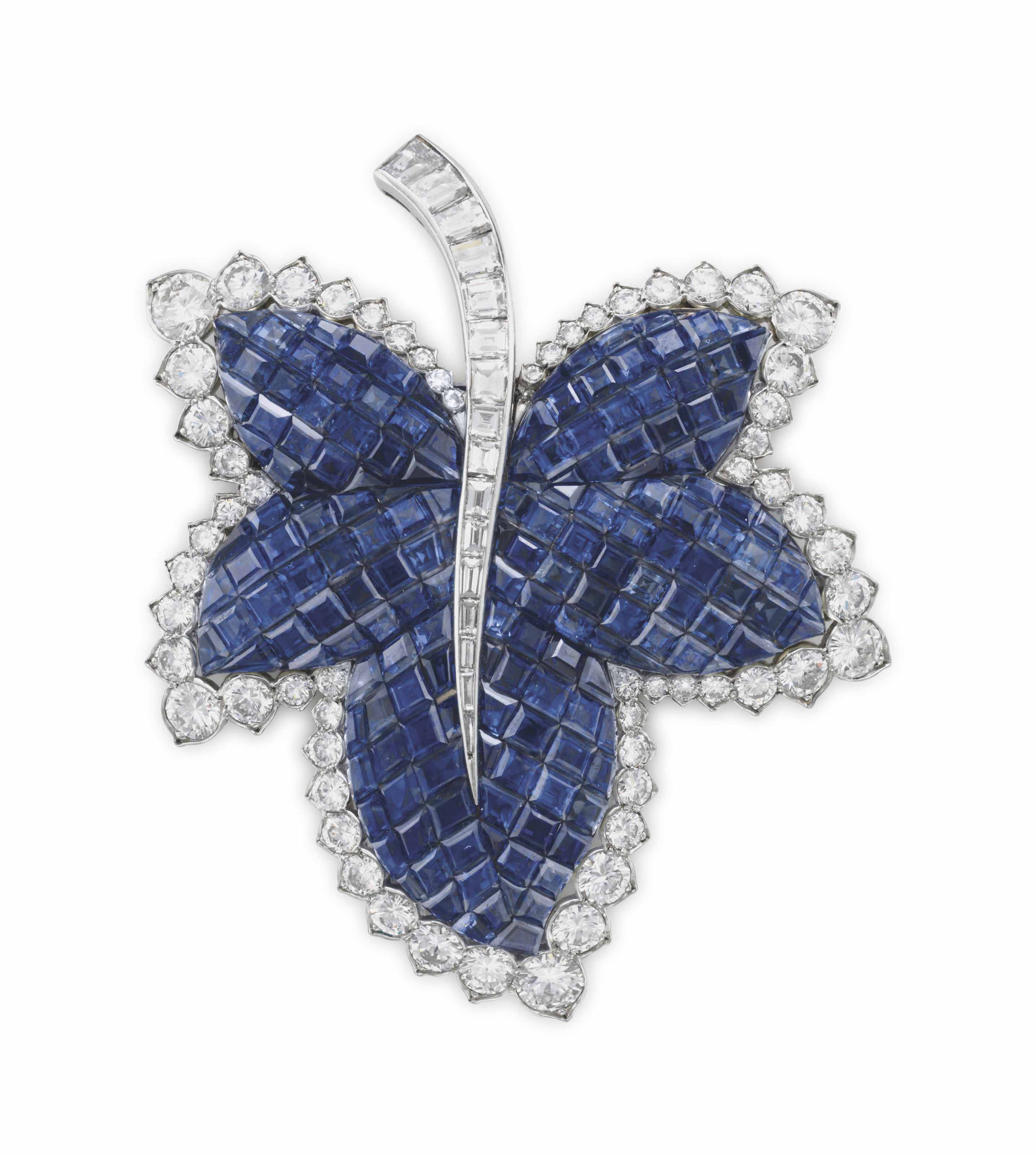 A 'MYSTERYSET' SAPPHIRE AND DIAMOND BROOCH, BY VAN CLEEF & ARPELS