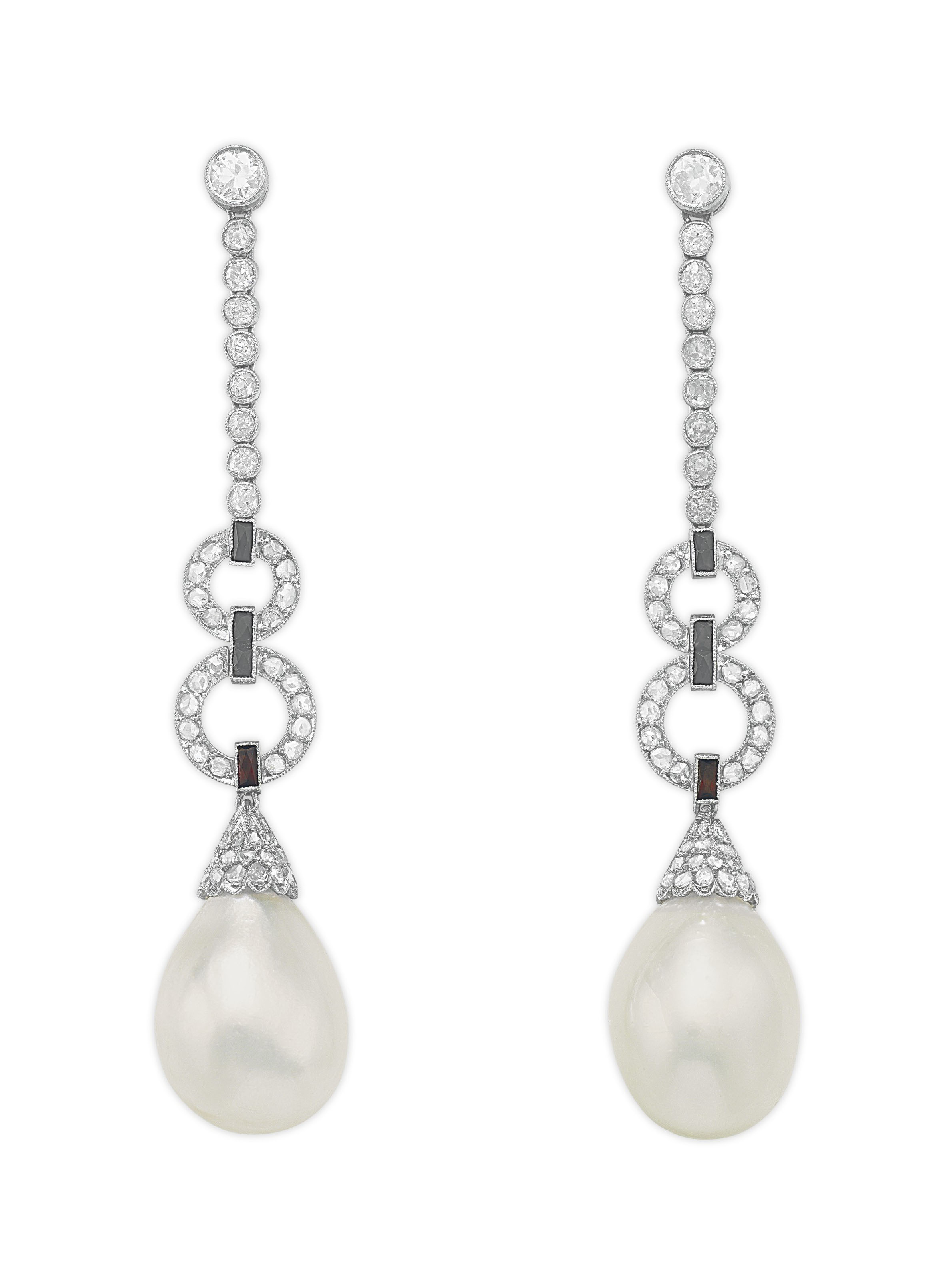 ART DECO NATURAL PEARL, DIAMOND AND ONYX EARRINGS | Christie's