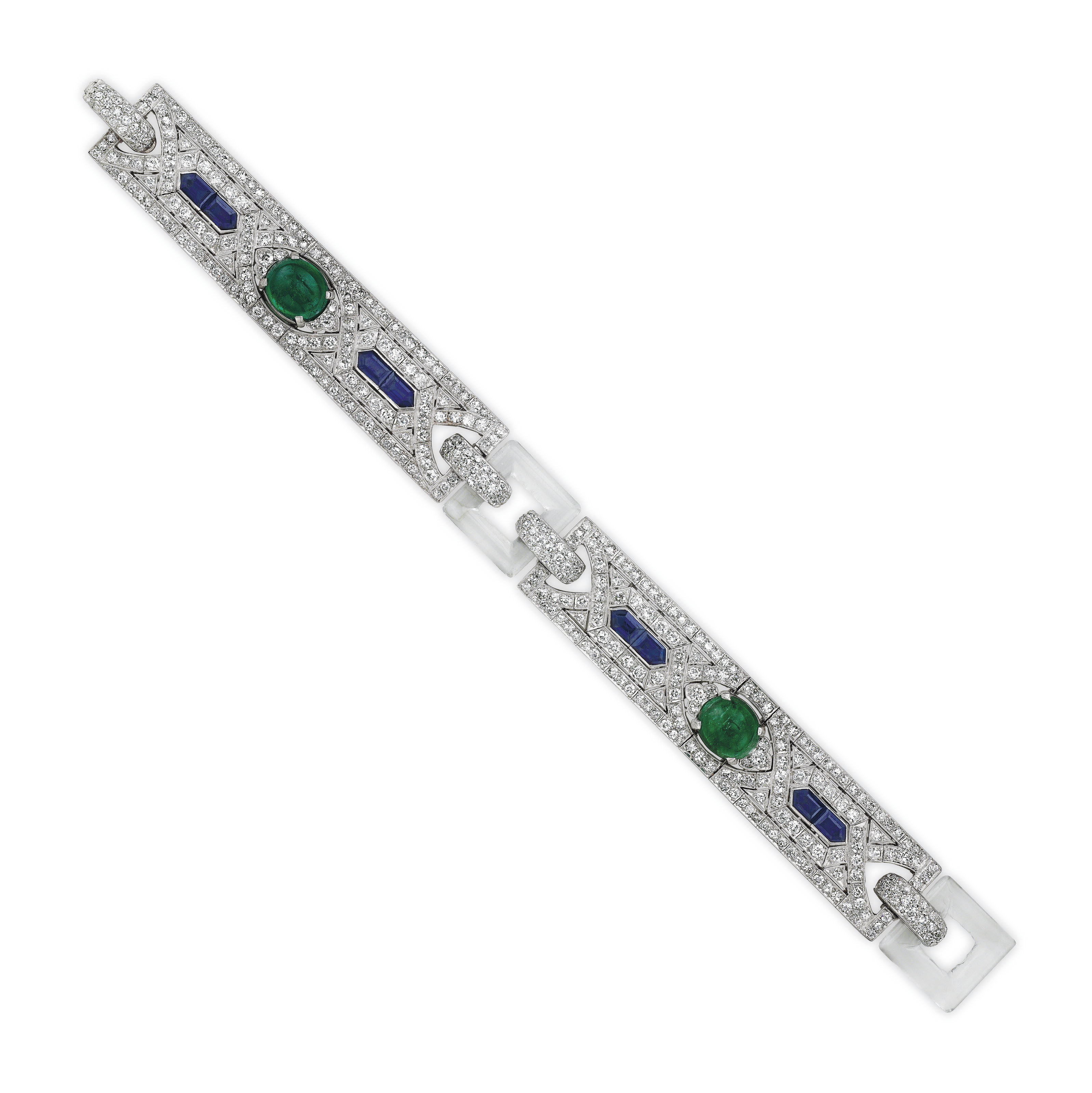Art Deco Rock Crystal Emerald Sapphire And Diamond - 