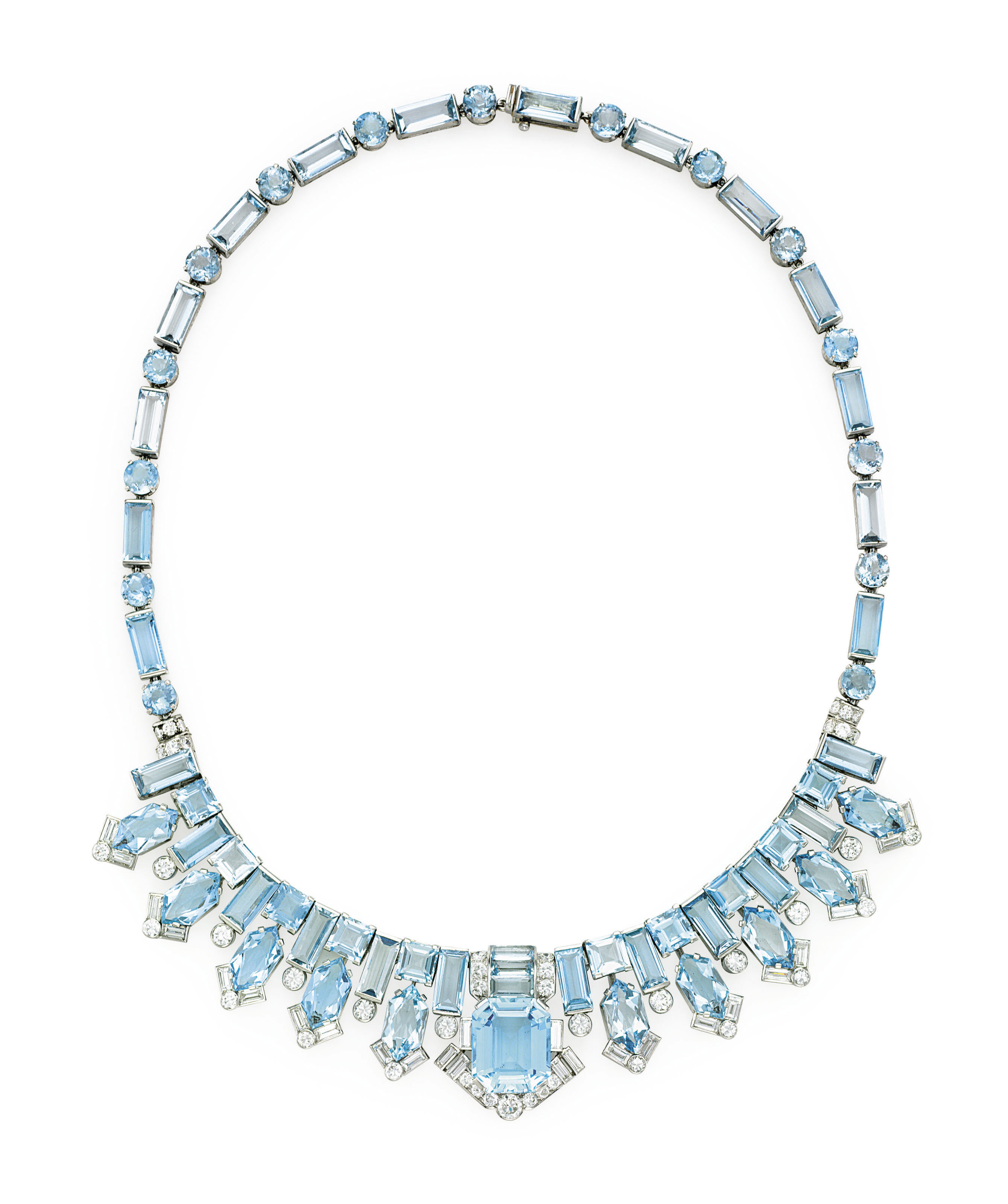 EXQUISITE ART DECO AQUAMARINE AND DIAMOND TIARANECKLACE, CARTIER