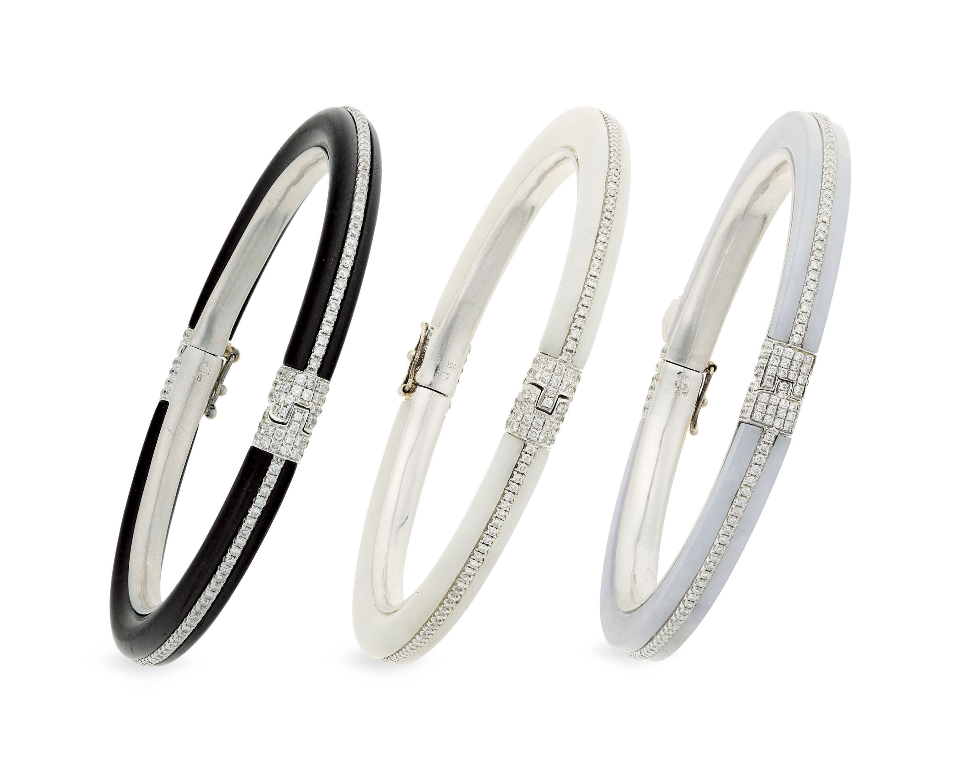 THREE JADE AND DIAMOND BANGLE BRACELETS LORRAINE SCHWARTZ