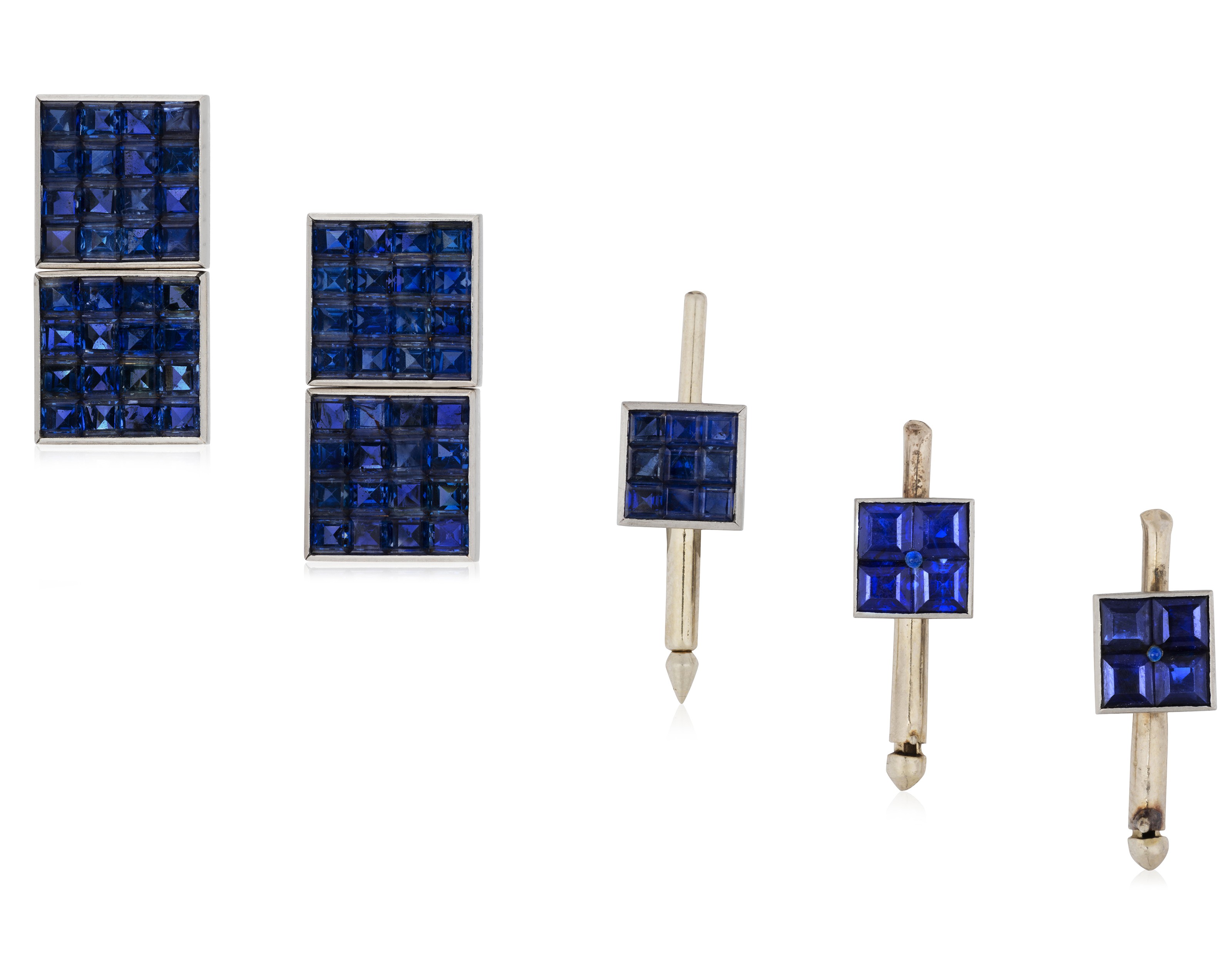 VAN CLEEF & ARPELS 'MYSTERY SET' CUFFLINKS AND STUD ACCOMPANIED BY