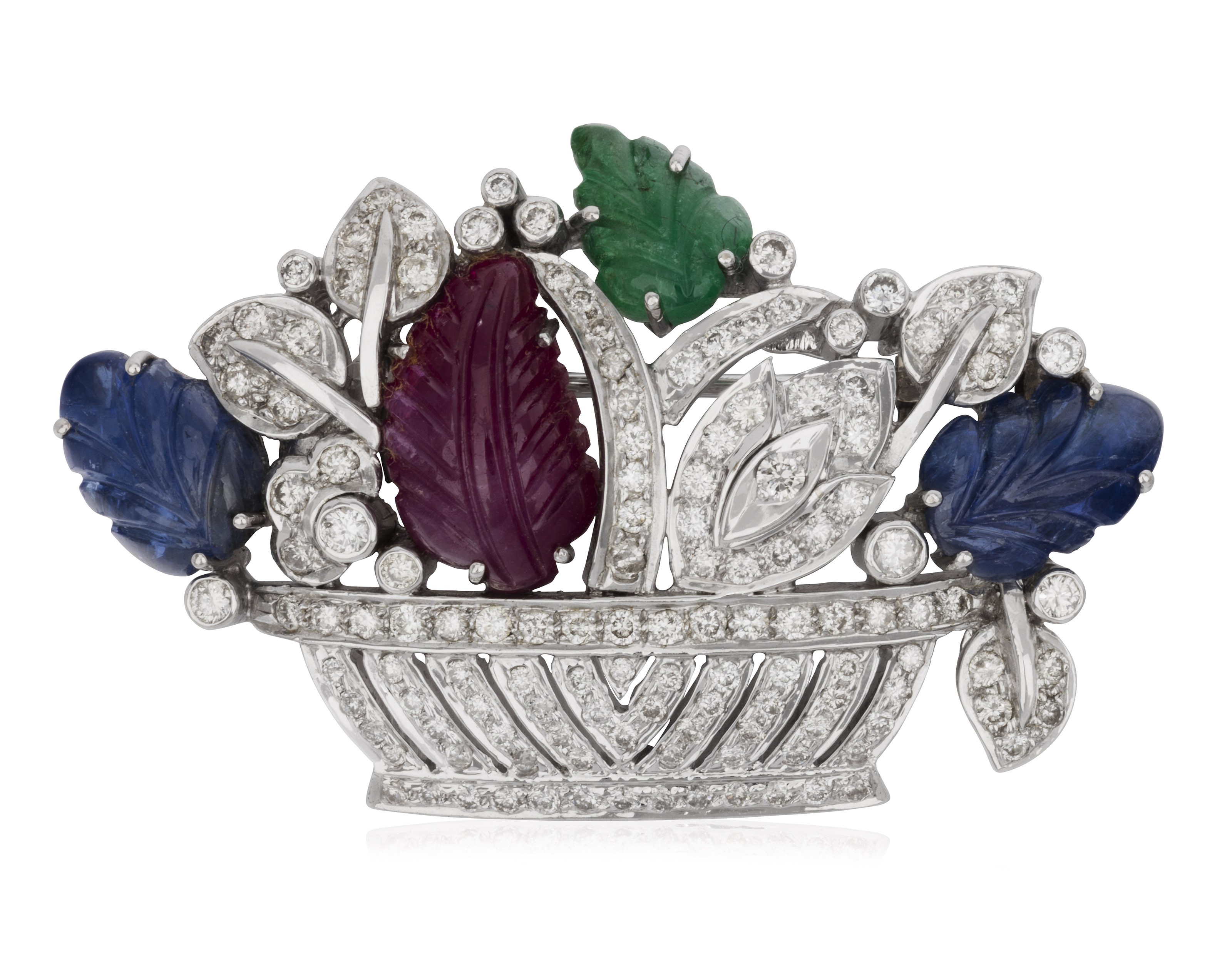 DIAMOND AND MULTI GEM FLOWER BASKET BROOCH, Christie’s