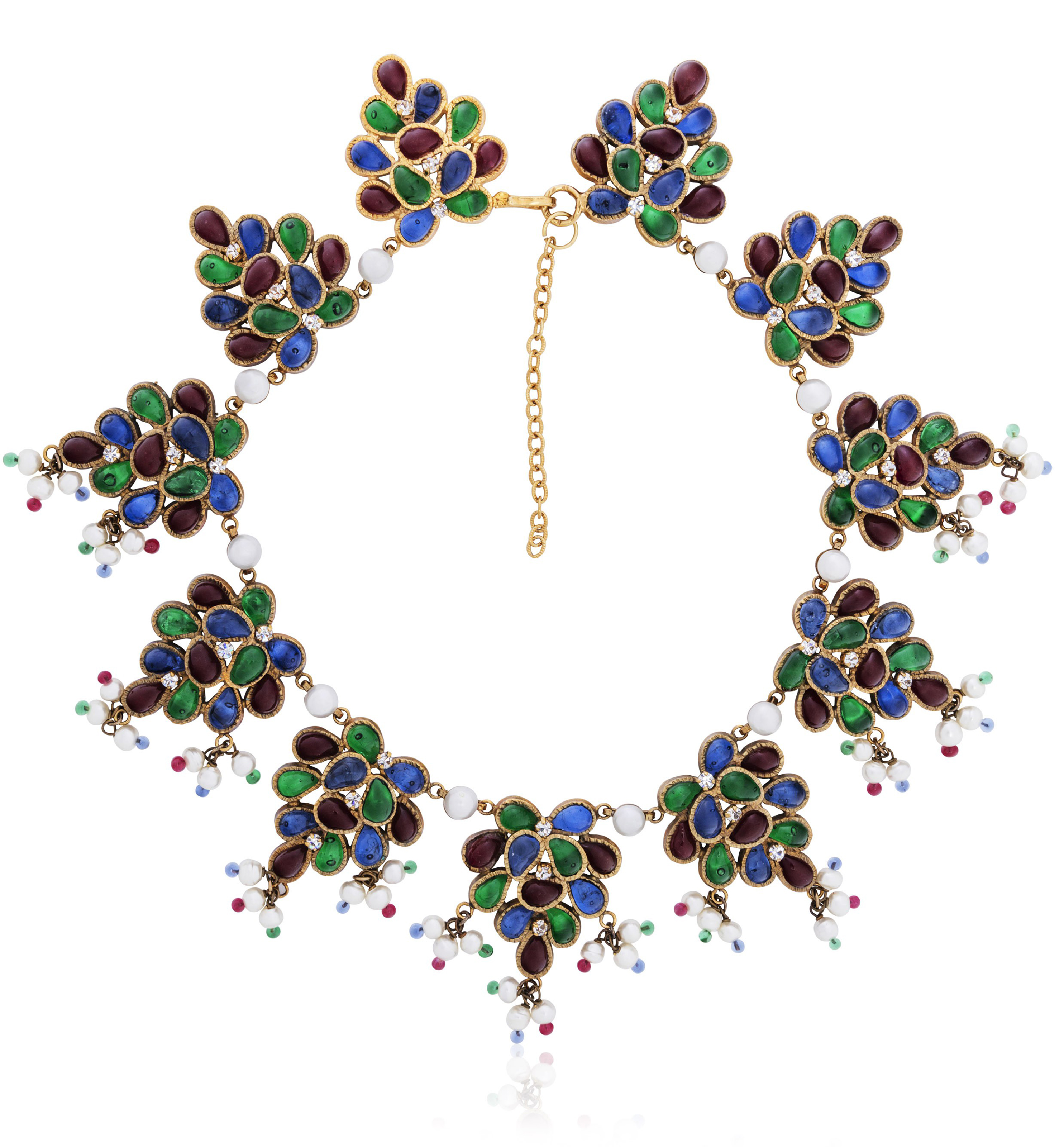 Chanel multicolour poured-glass, faux pearl and rhinestone necklace. Sold for $1,750 on 14 June 2018, Online