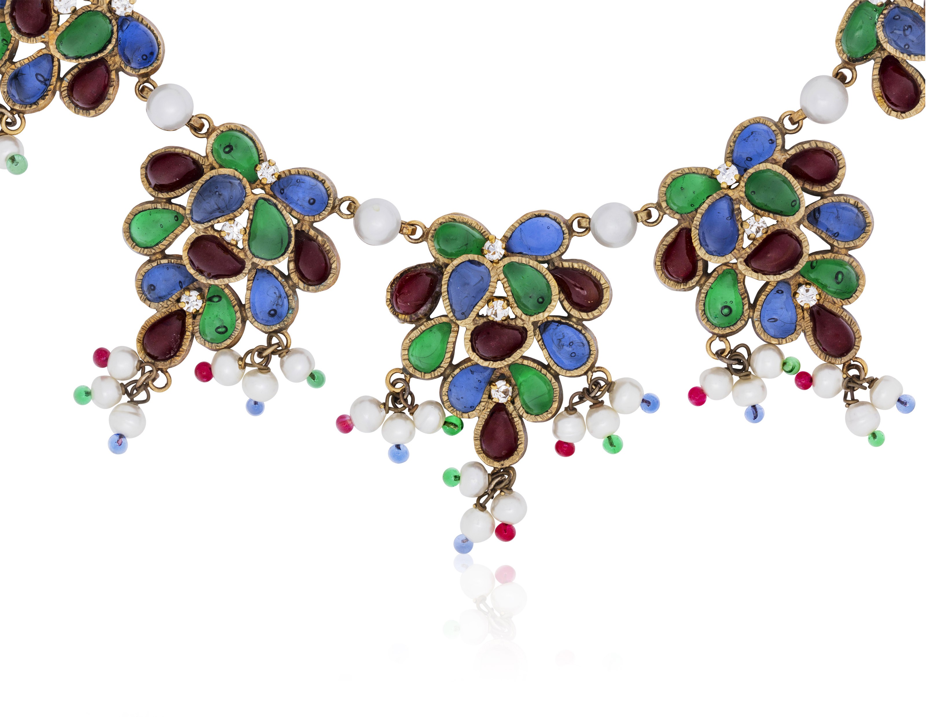 Catalog image of CHANEL MULTI COLOR POURED GLASS, FAUX PEARL AND RHINESTONE NECKLACE