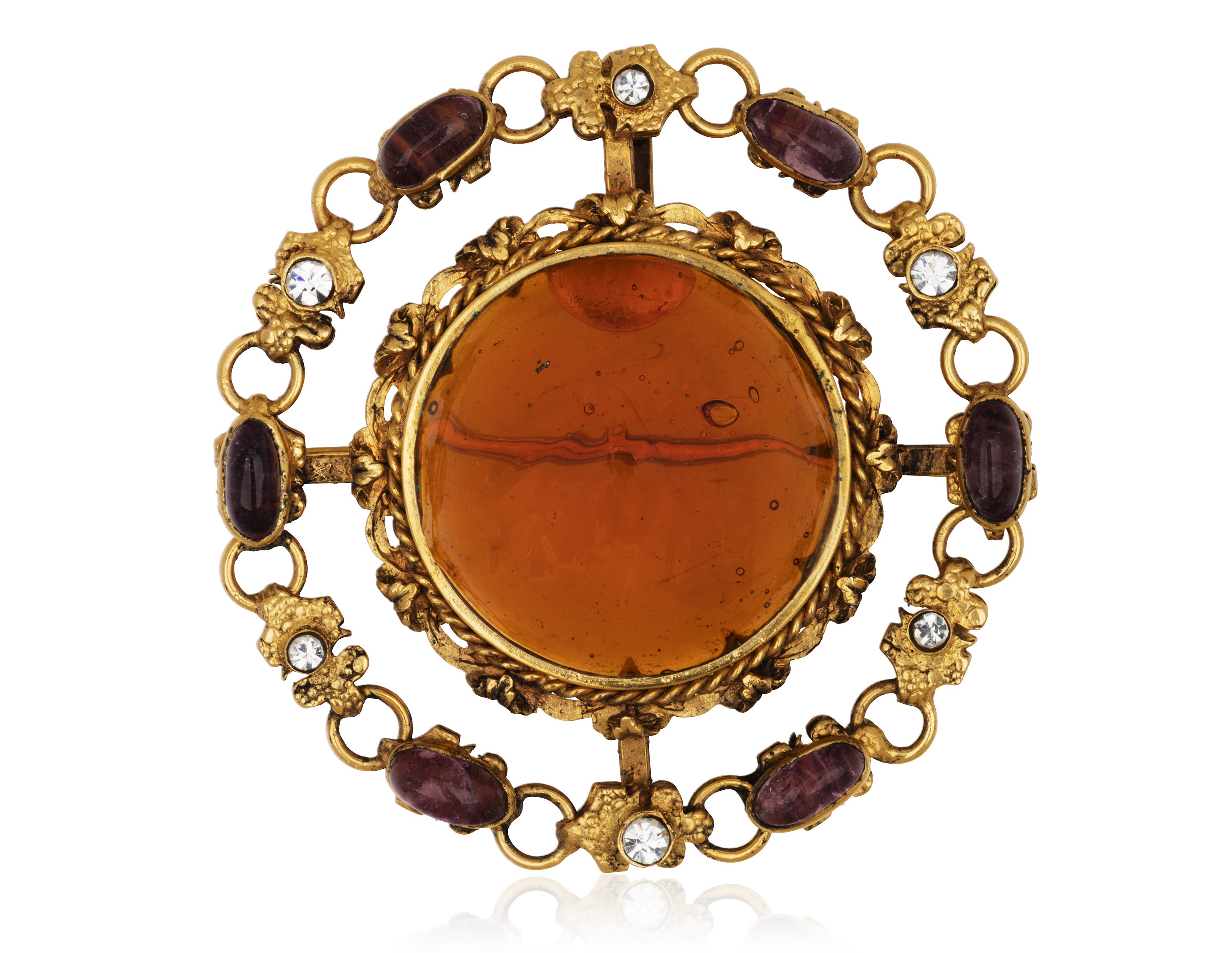 Catalog image of CHANEL POURED GLASS AND RHINESTONE PENDANT BROOCH