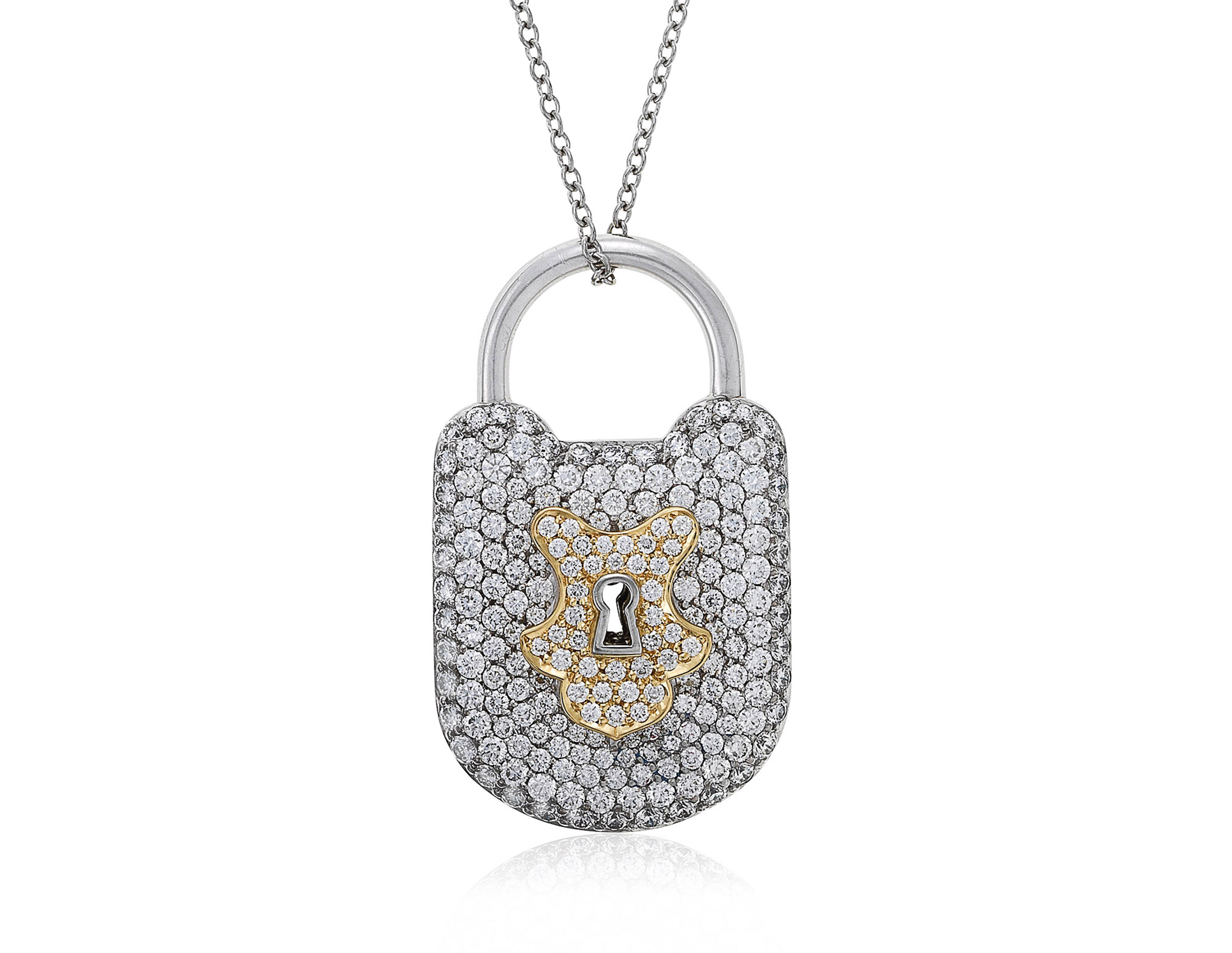 Tiffany Lock Pendant in White Gold with Pavé Diamonds