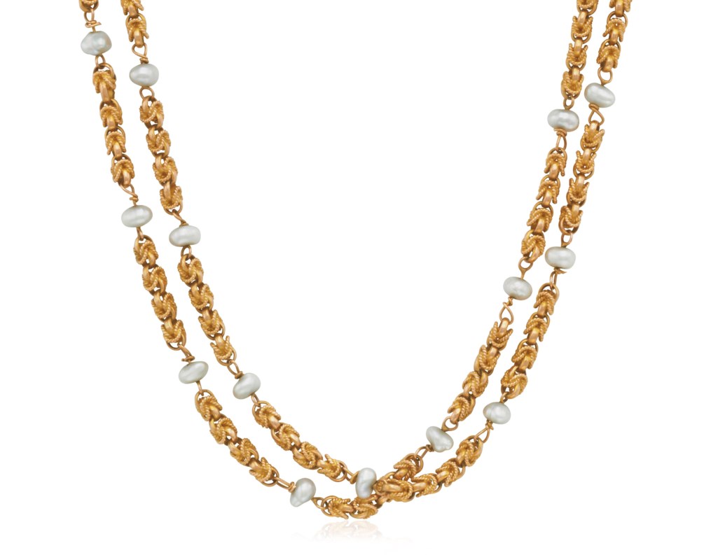 CULTURED PEARL AND GOLD LONG CHAIN NECKLACE, Christie’s