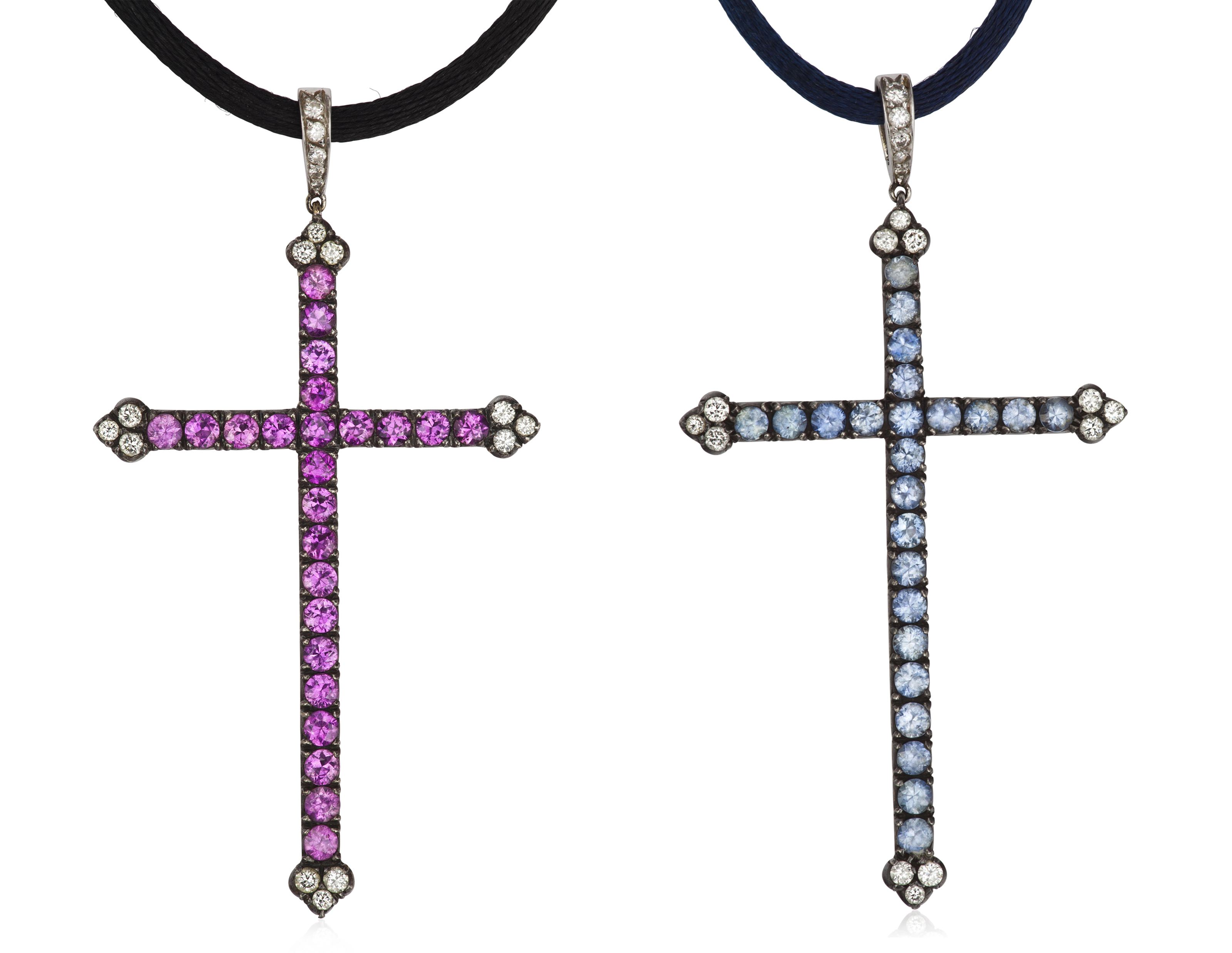 TWO MULTI-COLORED SAPPHIRE CROSS PENDANT NECKLACES, Christie’s
