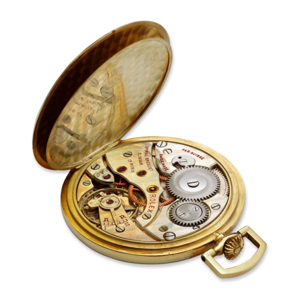 ROLEX, 14K QUARTERCENTURY CLUB POCKET WATCH FOR EATON AND POCKET KNIFE