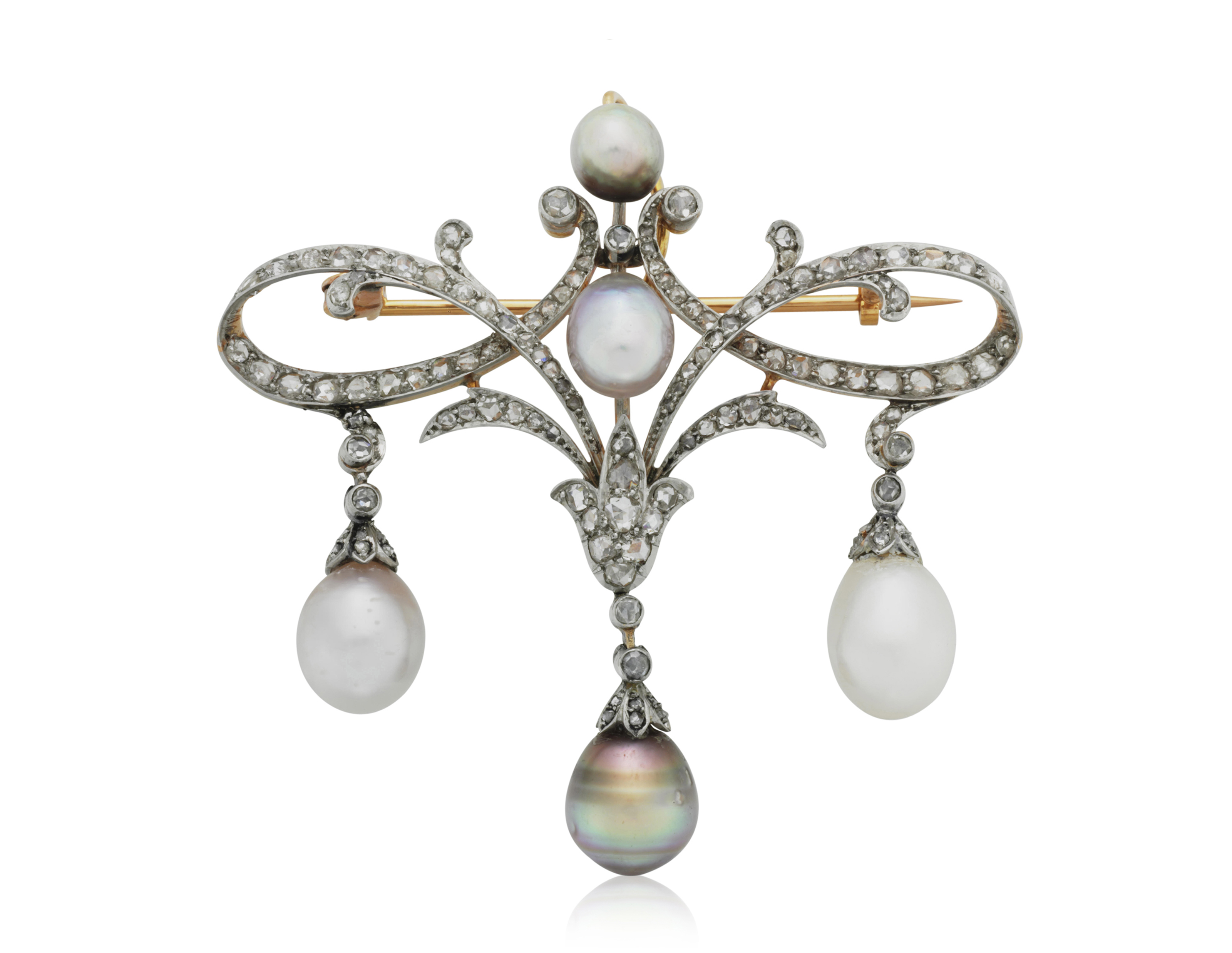 ANTIQUE NATURAL PEARL AND DIAMOND BROOCH WITH GIA REPORT, Christie’s