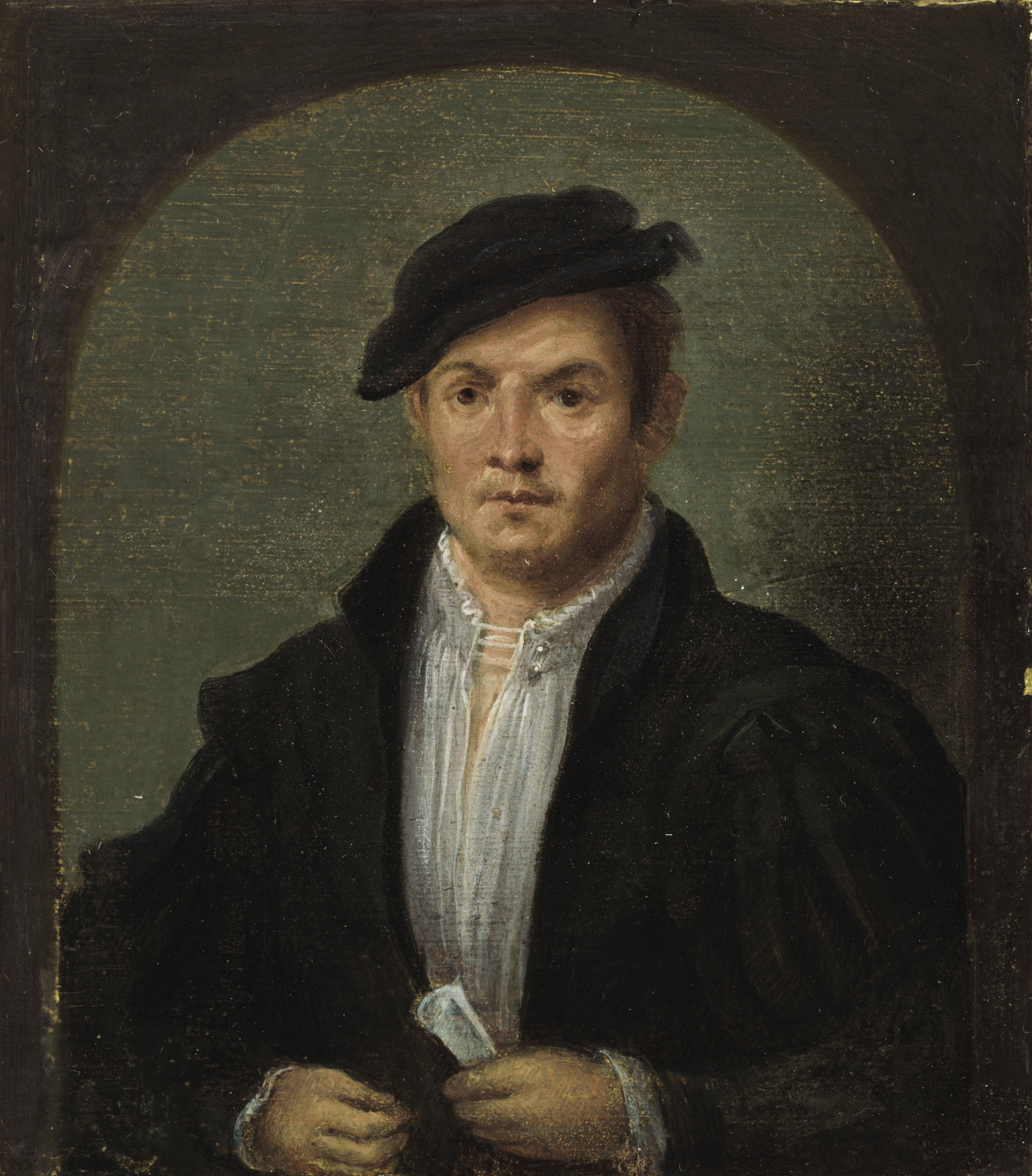Follower Of Hans Holbein Ii 16th Century Portrait Of A Gentleman With A Rolled Sheet Of Paper In His Hand Half Length Christie S