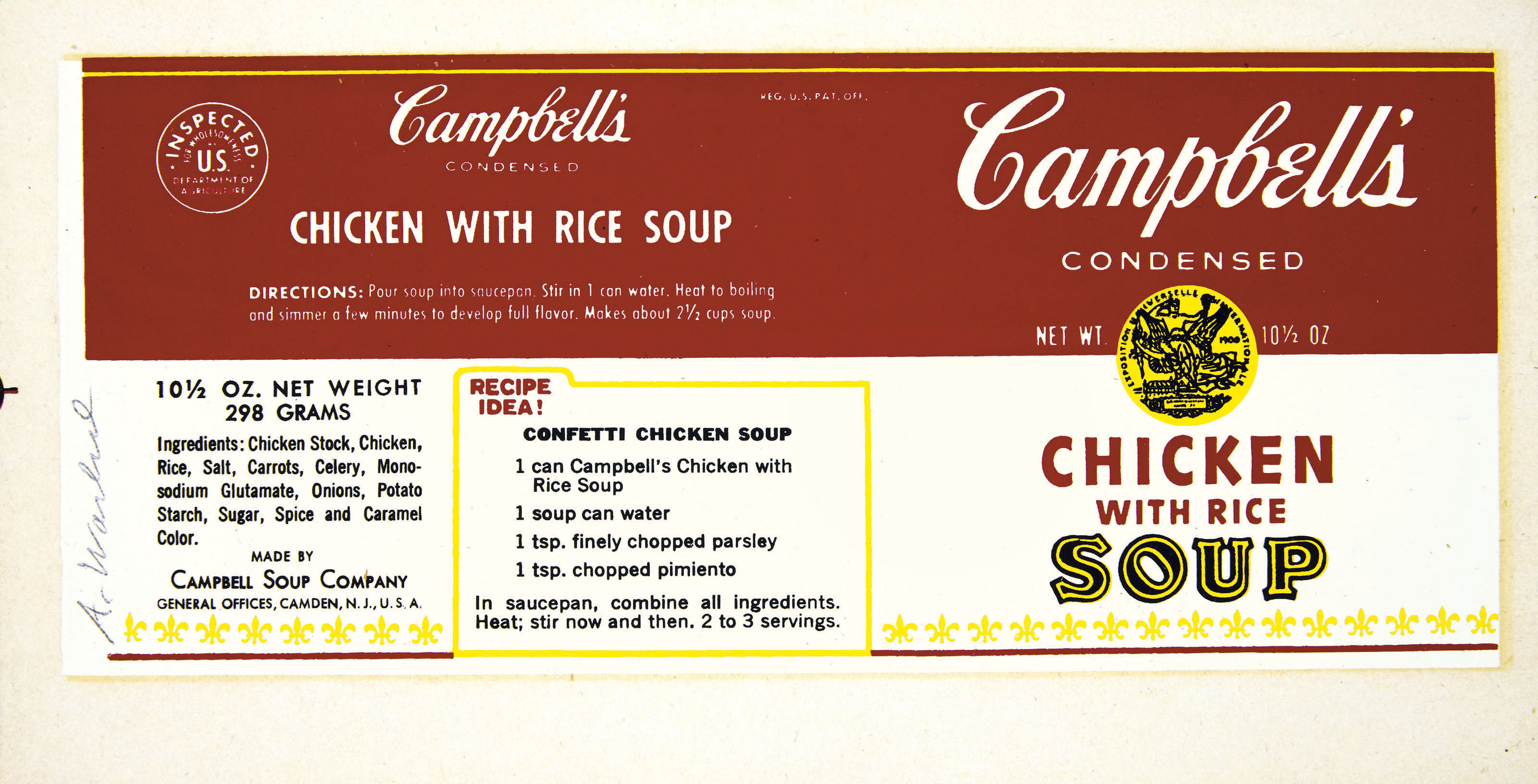 ANDY WARHOL (1927 1987) Campbell s Chicken with Rice Soup Label