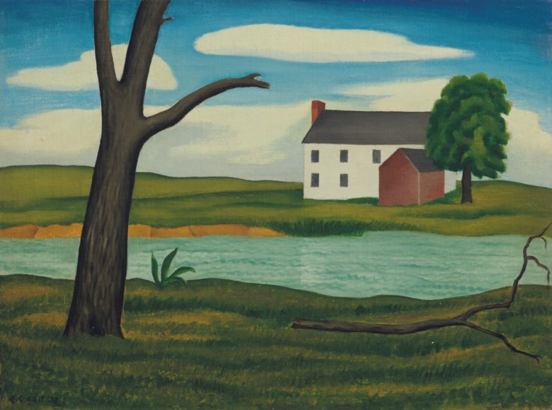 George Copeland Ault (1891-1948), New England Landscape, painted in 1933. 11⅞ x 15⅞ (30.2 x 40.3  cm). Estimate $60,000-80,000. This lot is offered in American Art on 20 November 2018 at Christie’s in New York. Rights and Reproductions Michael Rosenfeld Gallery (info@michaelrosenfeldart.com)